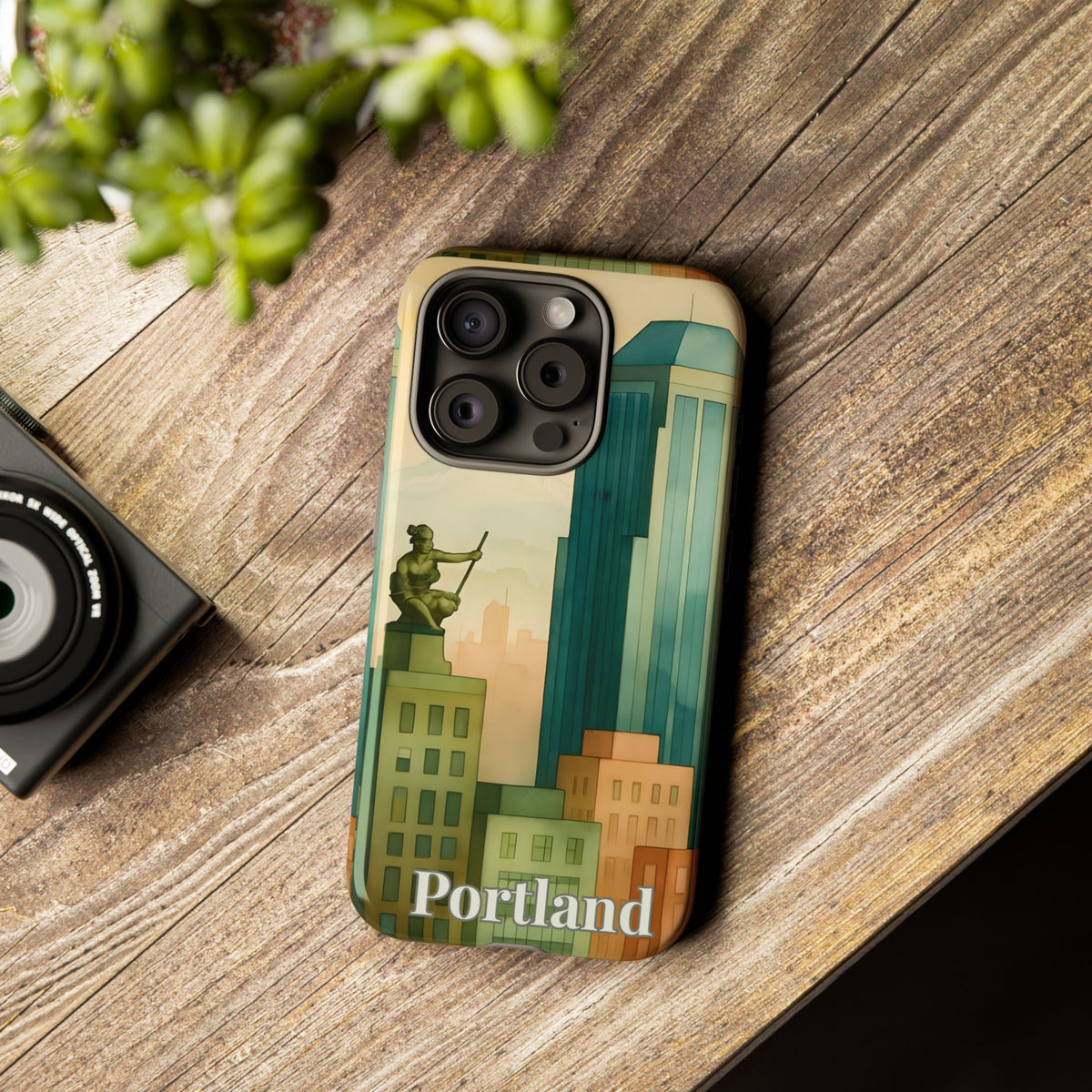 Portland Cityscape Phone Case • Urban Skyline Art Tough Case • Watercolor City Aesthetic • Gift for Travelers • Compatible with iPhone, Galaxy, Google