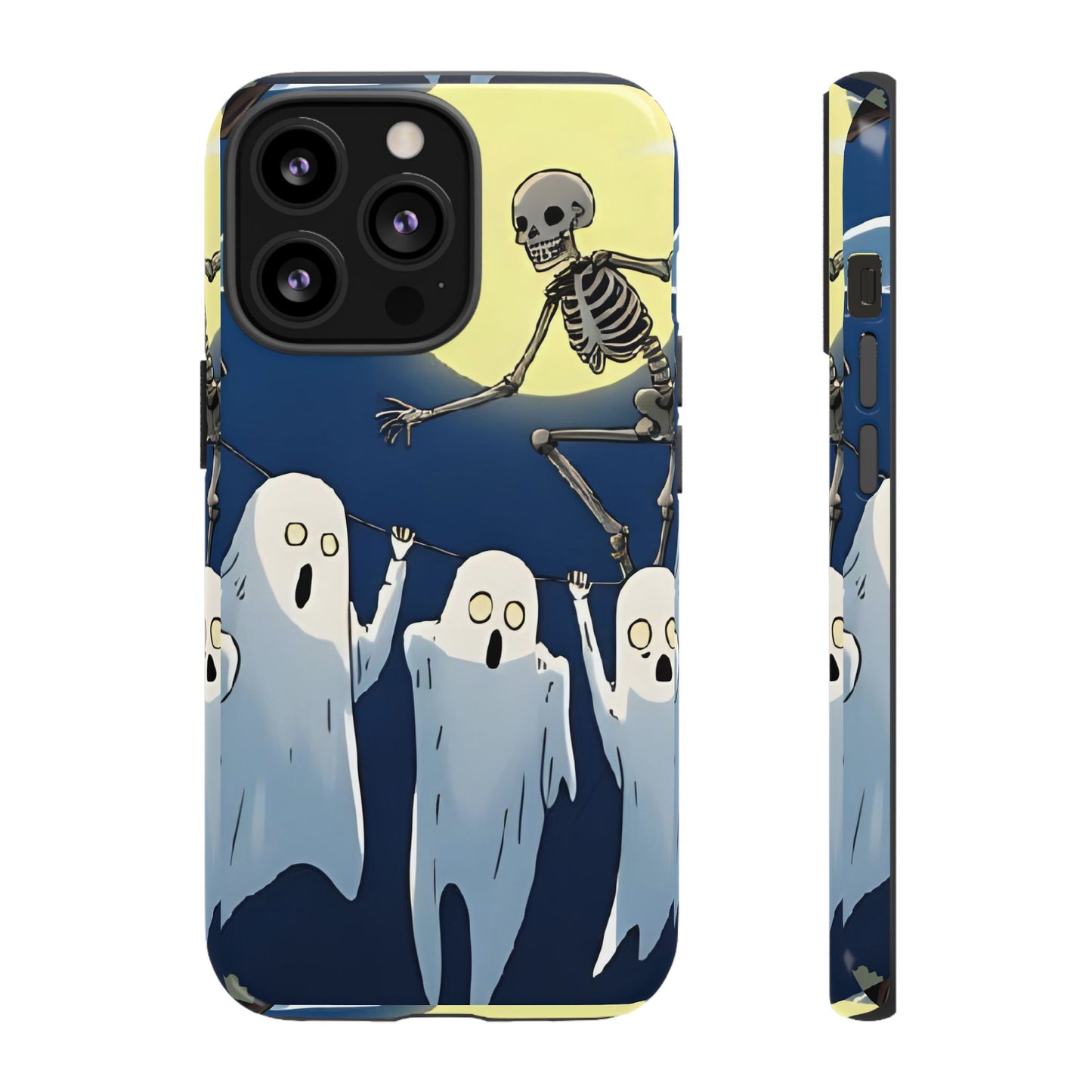 Jumping Skeleton Tough Phone Case - Halloween Aesthetic, Creepy Cute Ghost Cartoon Style, Compatible with iPhone, Galaxy, and Google Phones