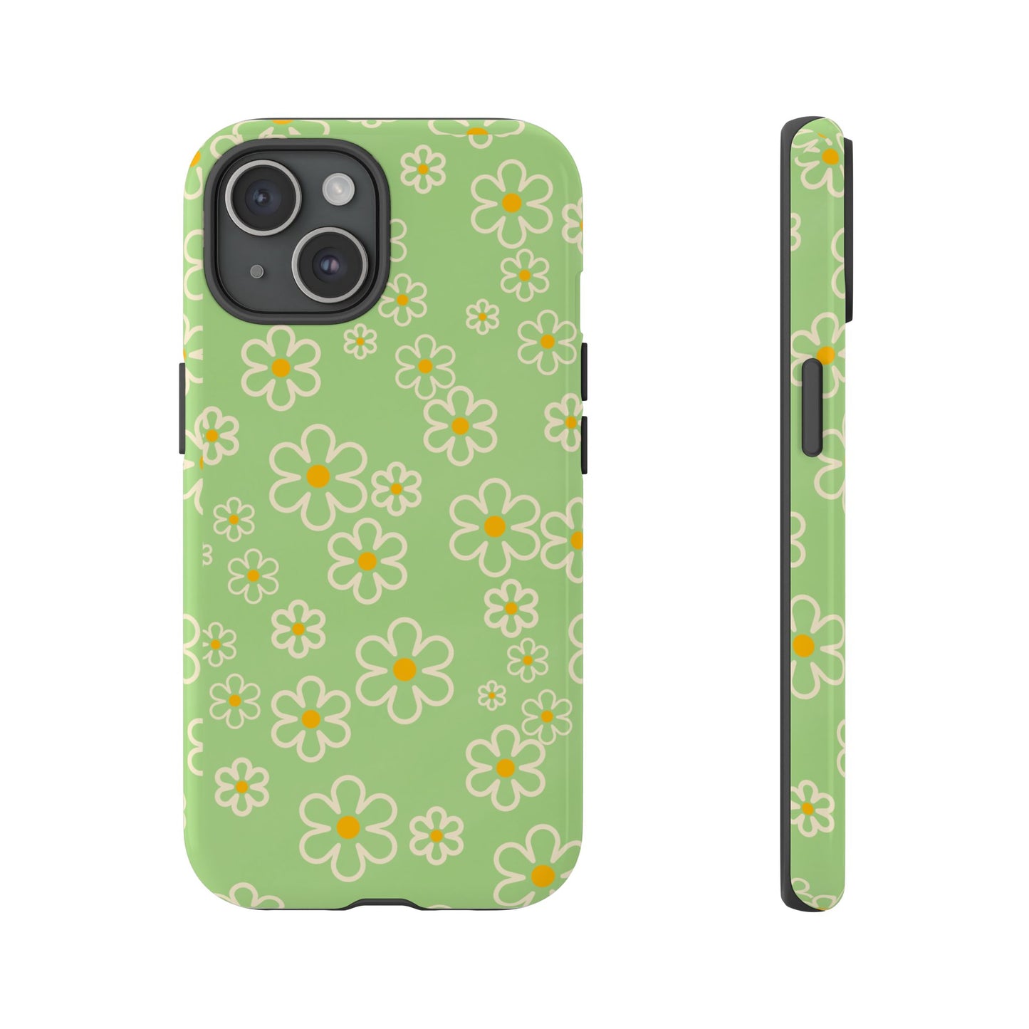 Minimal Daisy Flower Tough Phone Case - Retro Coquette Floral Print, Cute Soft Aesthetic, Compatible with iPhone, Galaxy, and Google Phones