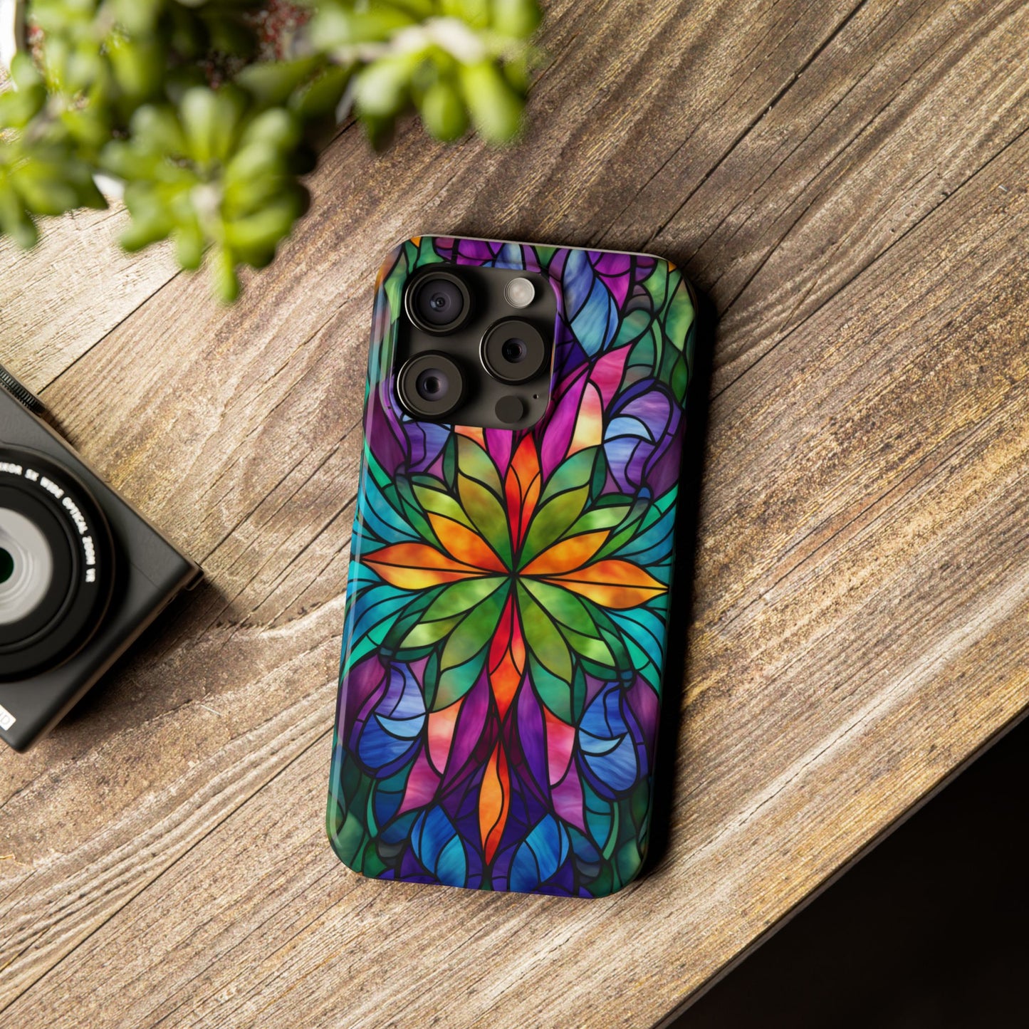 Vibrant Floral Slim Phone Cases, Colorful Cell Phone Cover, Stained Glass Design, Unique Gift for Her, Artistic Accessories, Phone Case