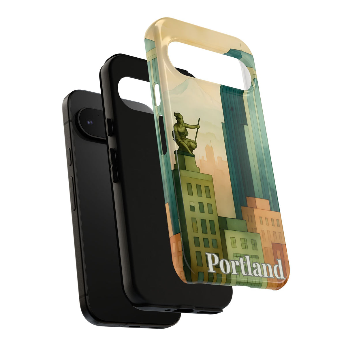 Portland Cityscape Phone Case • Urban Skyline Art Tough Case • Watercolor City Aesthetic • Gift for Travelers • Compatible with iPhone, Galaxy, Google