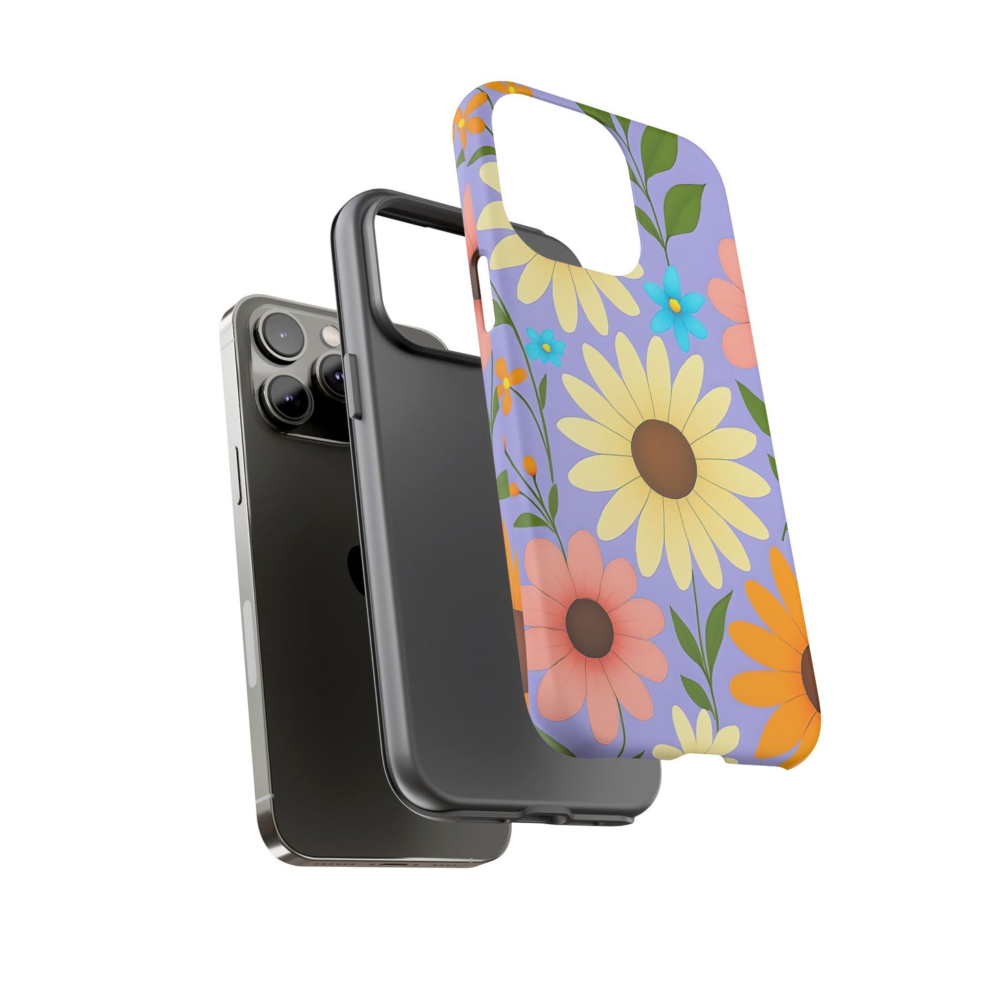 Minimal Daisy Flower Tough Phone Case - Retro Coquette Floral Print, Cute Soft Aesthetic, Compatible with iPhone, Galaxy, and Google Phones