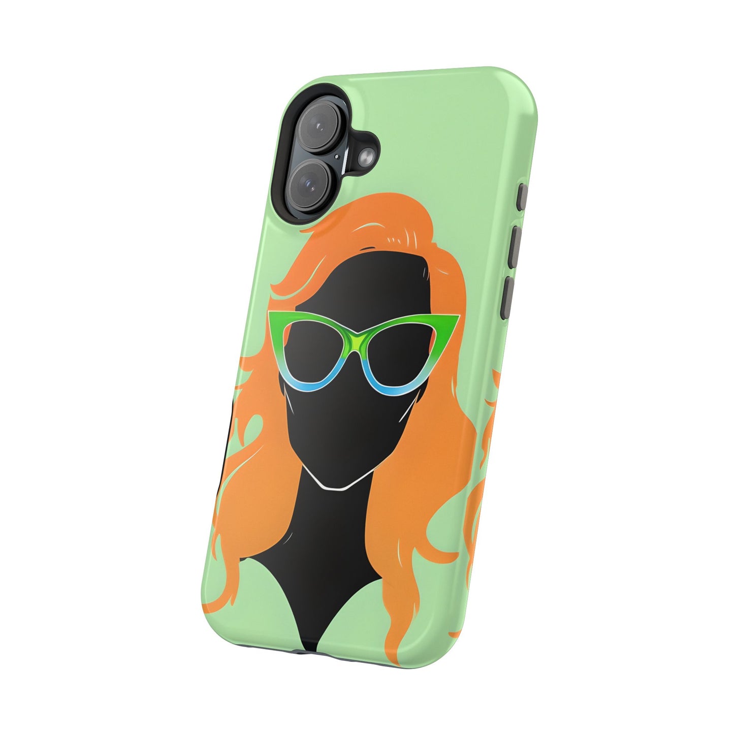 Ginger Woman Magnetic Phone Case, Irish Green Sunglasses Portrait, St Patricks Day Redhead Art Cover Compatible with iPhone