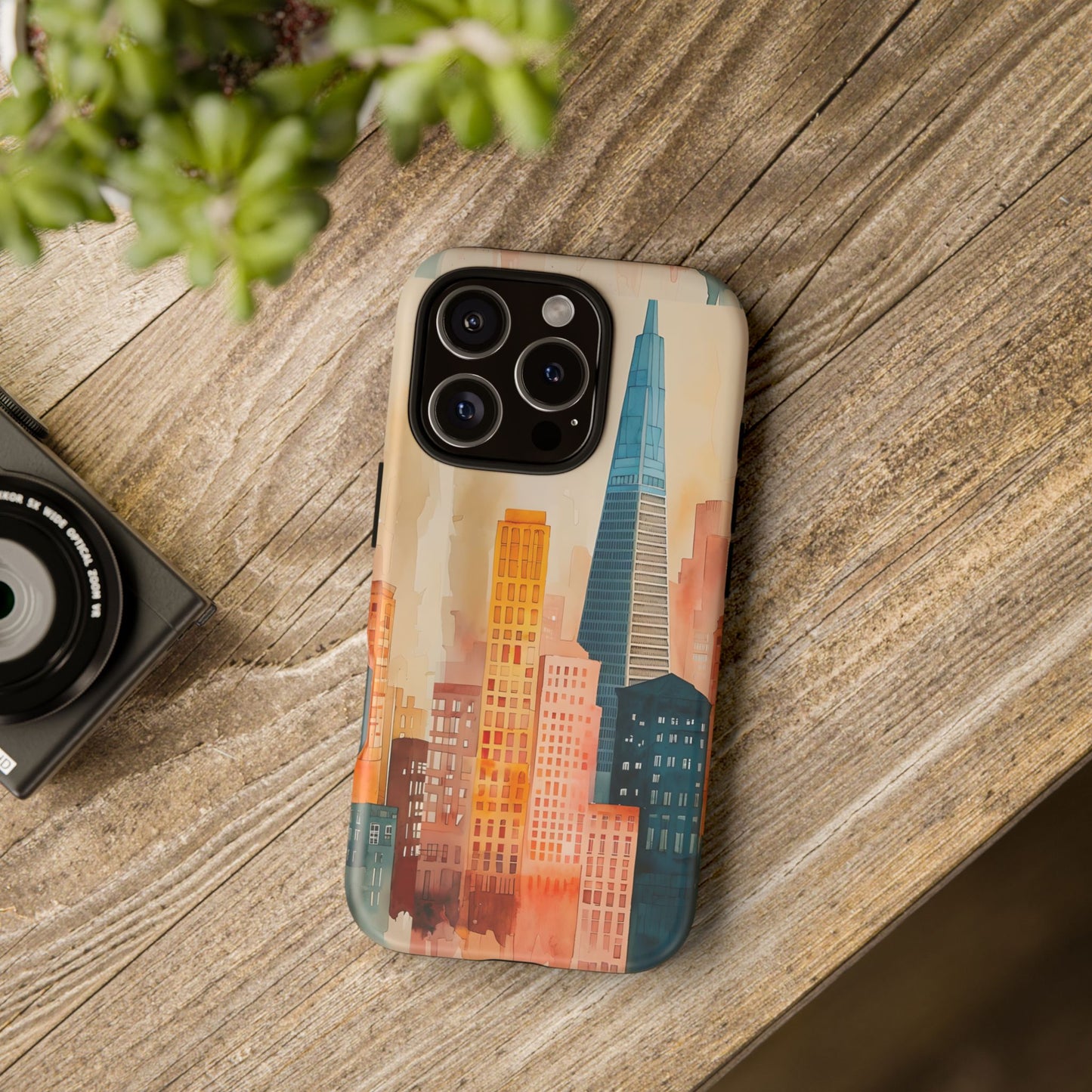 San Francisco Cityscape Tough Phone Case - Tropical Skyline Aesthetic, Sunset Beach Urban Art, Compatible with iPhone, Galaxy, and Google