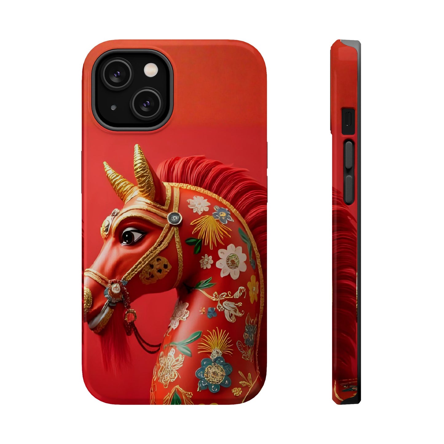Year of the Horse Floral Art Magnetic Phone Case, Chinese Zodiac 2026 Design, compatible with iPhone 17 16 15 14 13