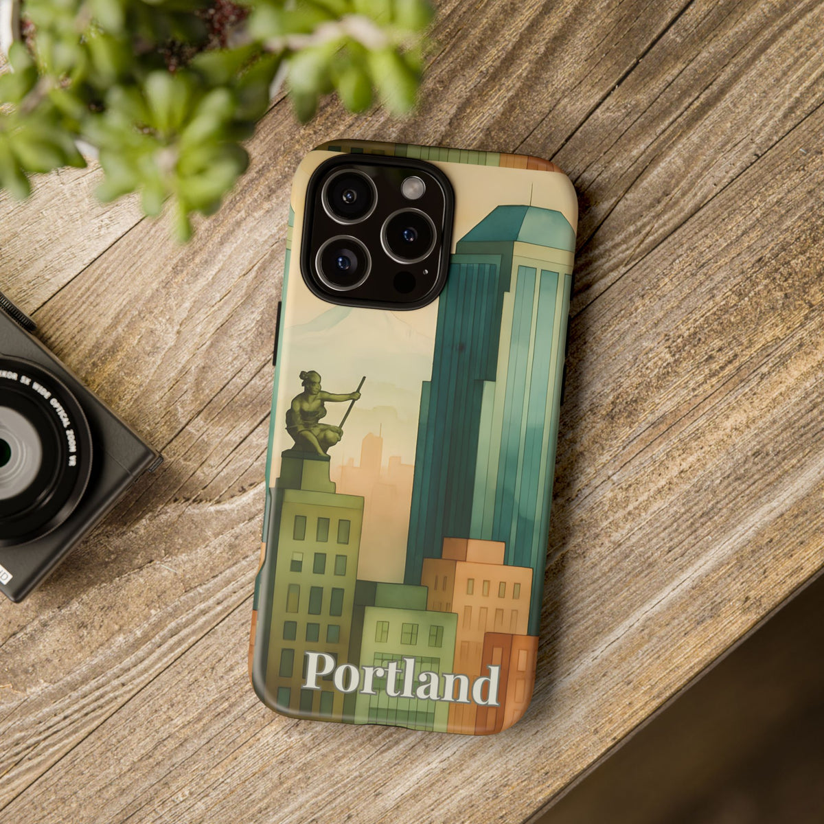 Portland Cityscape Phone Case • Urban Skyline Art Tough Case • Watercolor City Aesthetic • Gift for Travelers • Compatible with iPhone, Galaxy, Google
