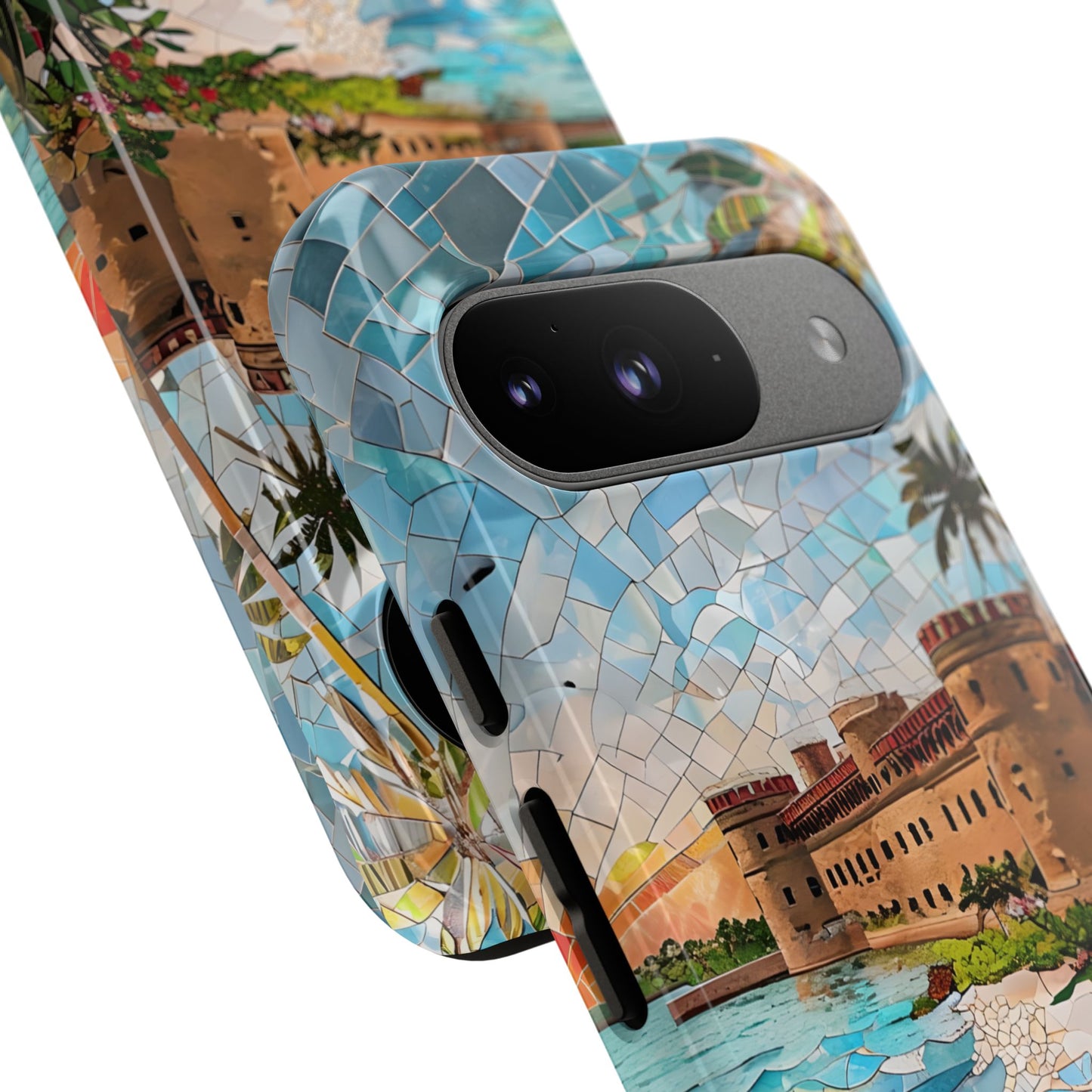 Dry Tortugas Mosaic Tough Phone Case - Tropical Island Art, Coastal Nature Aesthetic, Compatible with iPhone, Galaxy, and Google Phones