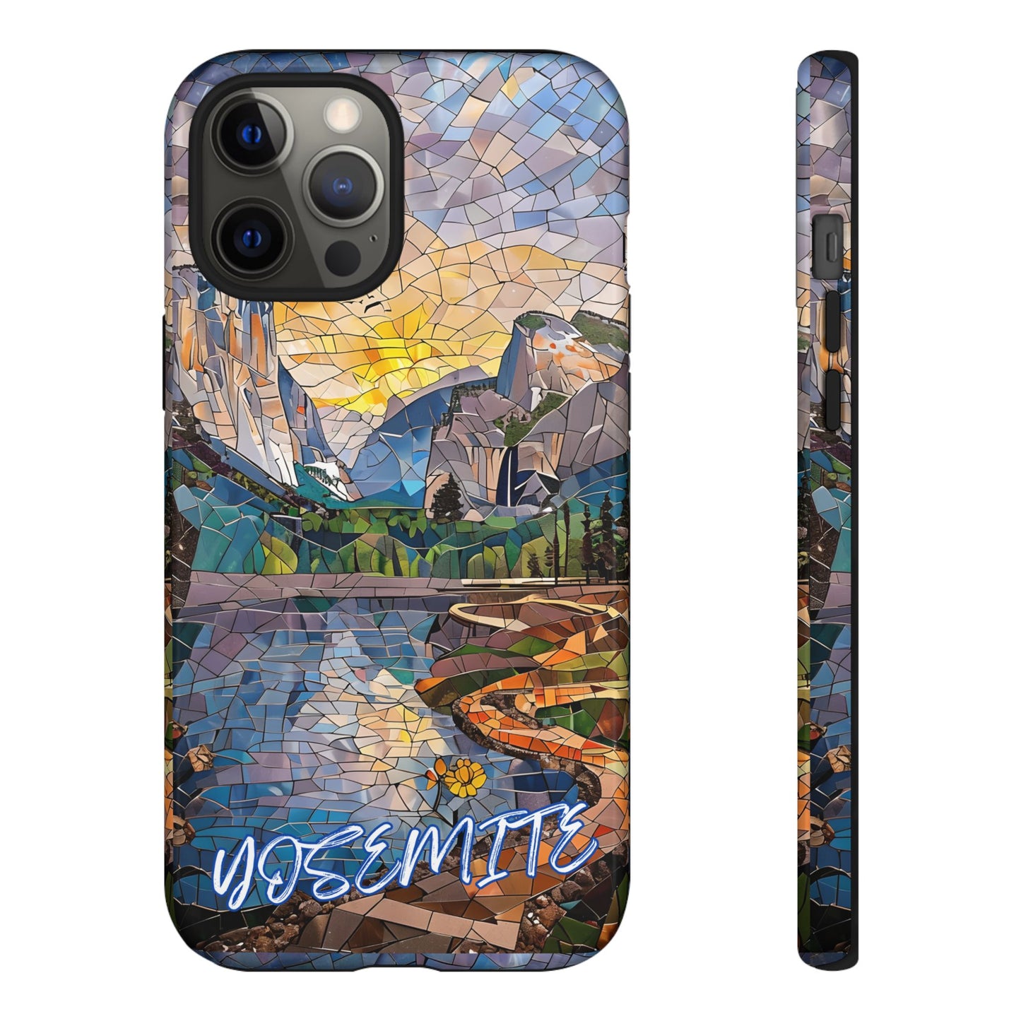 Yosemite Mosaic Tough Phone Case - Mountain Nature Art, Scenic Forest Aesthetic, Compatible with iPhone, Galaxy, and Google Phones