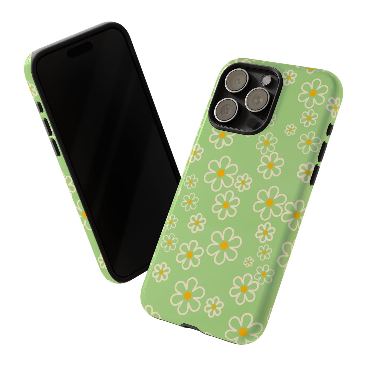 Minimal Daisy Flower Tough Phone Case - Retro Coquette Floral Print, Cute Soft Aesthetic, Compatible with iPhone, Galaxy, and Google Phones