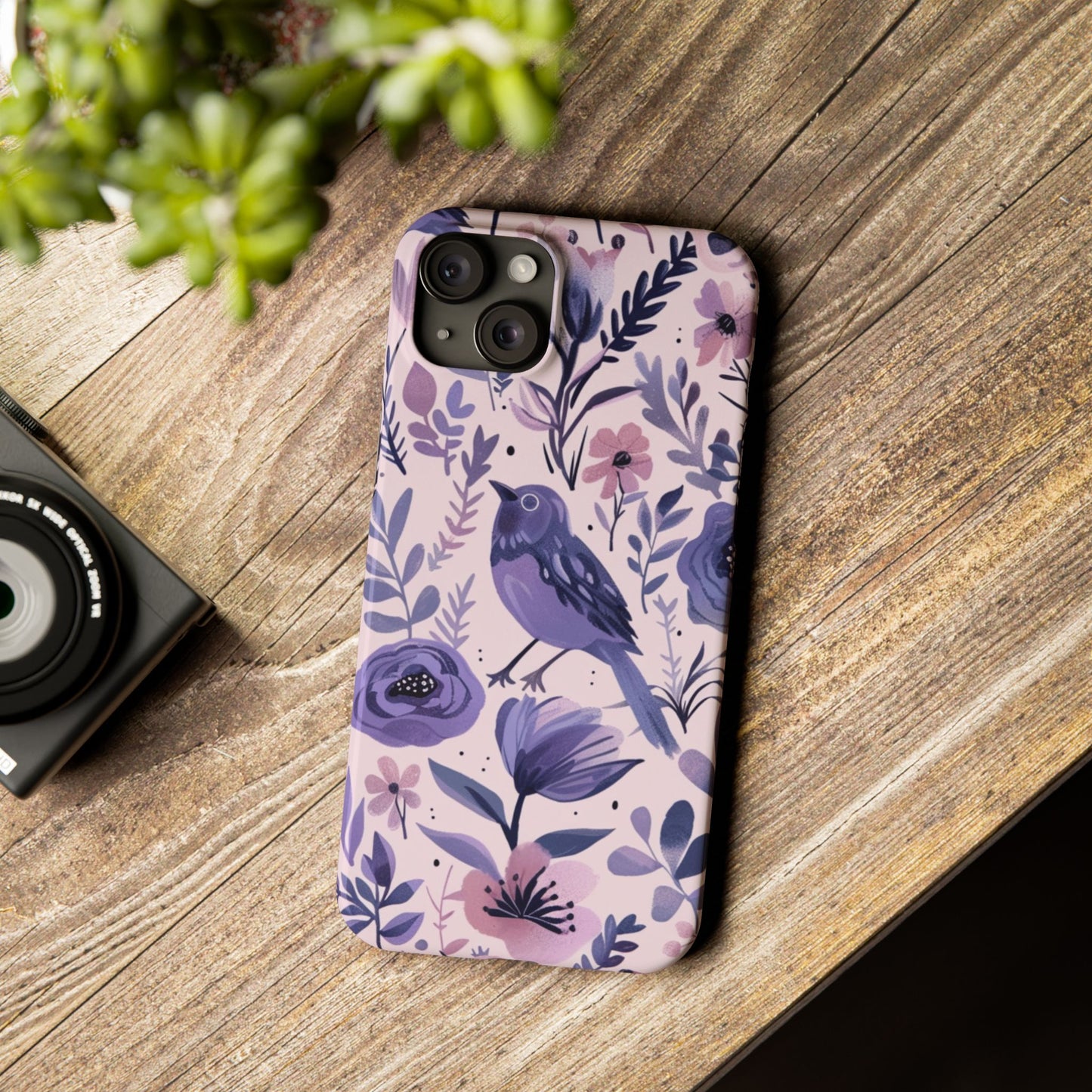 Floral Bird Slim Phone Case, Elegant Phone Cover, Cute Gift for Bird Lovers, Spring Vibes, Nature-Inspired