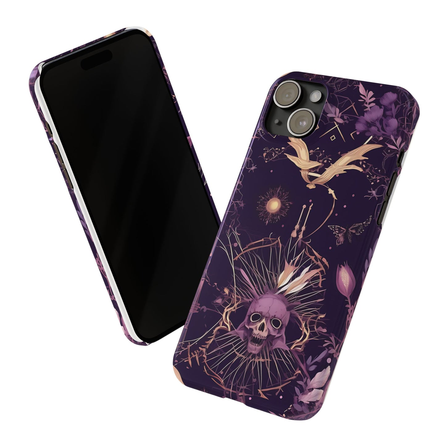 Gothic Floral Slim Phone Cases, Ghostly Style Mobile Cover, Dark Aesthetic Gift, Unique Protective Case, Perfect for Halloween