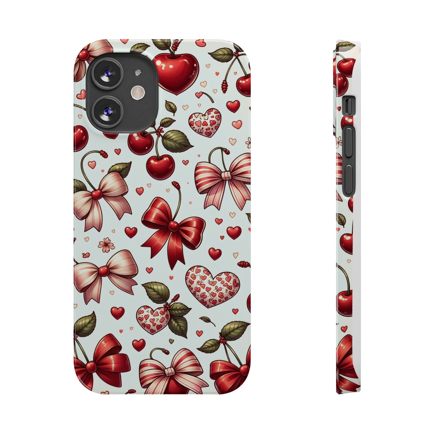 Cute Floral Phone Cases, Cherry Heart Phone Accessories, Valentine Gift, Girly Slim Phone Case, Trendy Mobile Cover