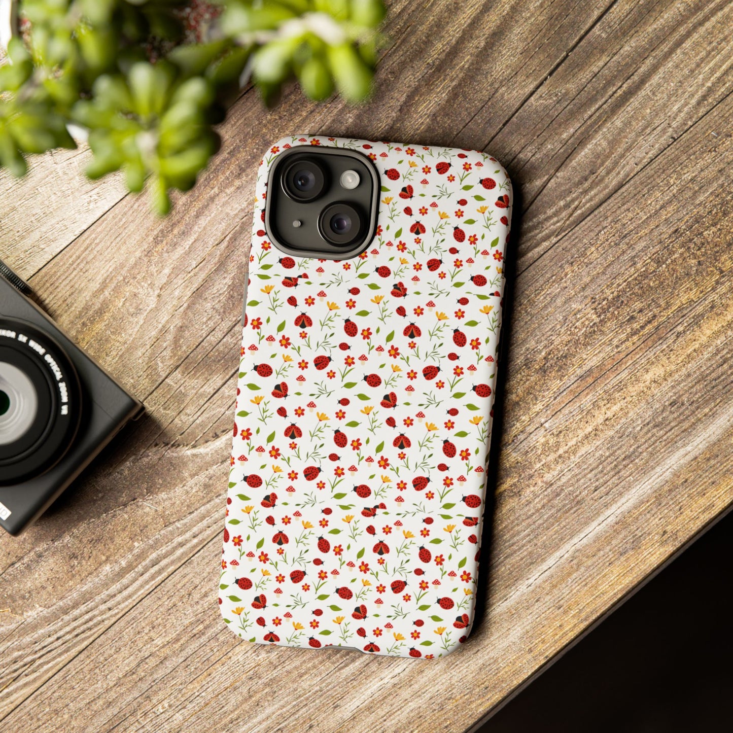 Ladybug Tough Phone Case - Cute Insect Aesthetic, Nature-Inspired Pattern Art, Compatible with iPhone, Galaxy, and Google Phones