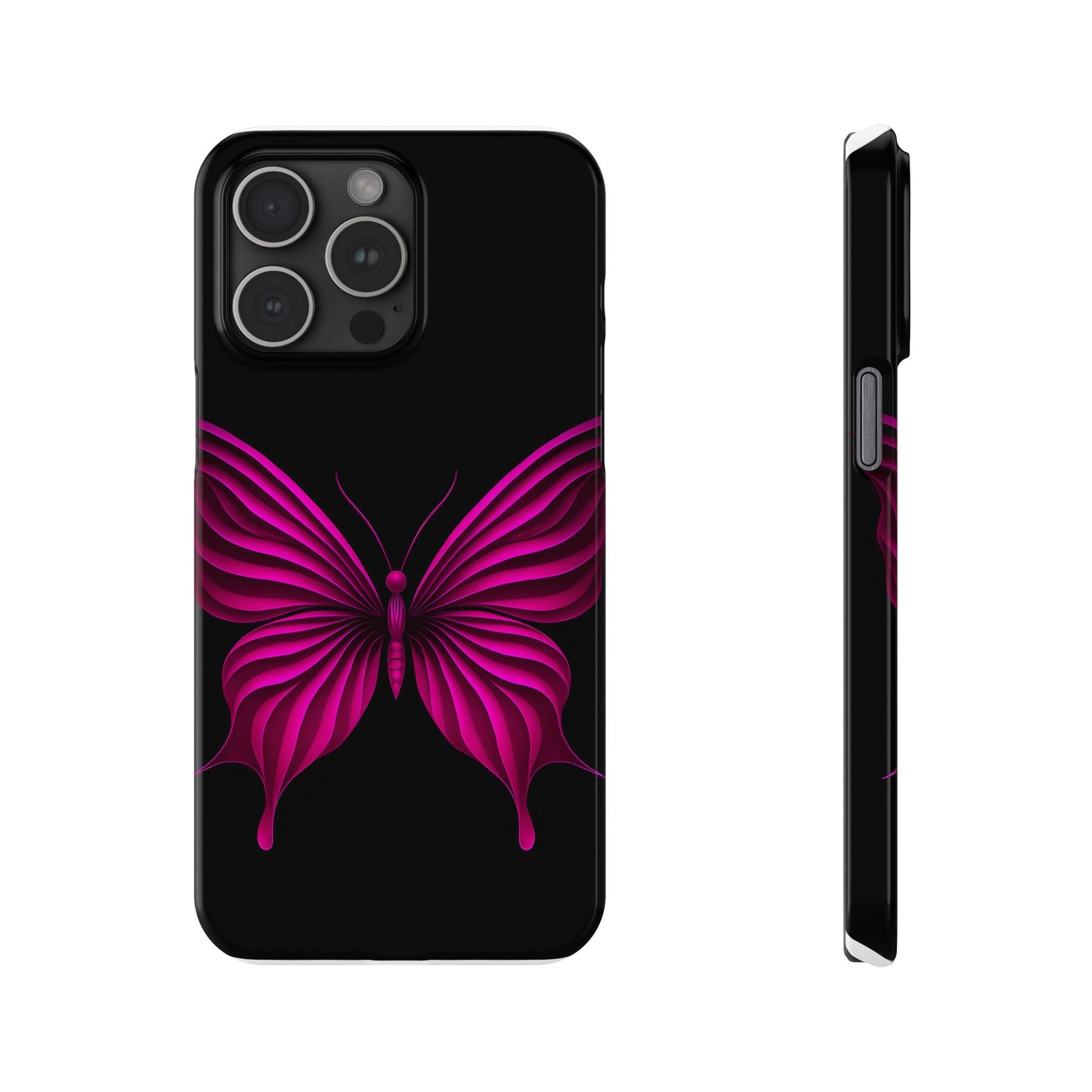 Pink Butterfly Phone Case, Elegant Insect Art, Black Aesthetic Slim Phone Case Compatible with iPhone, Galaxy, Google