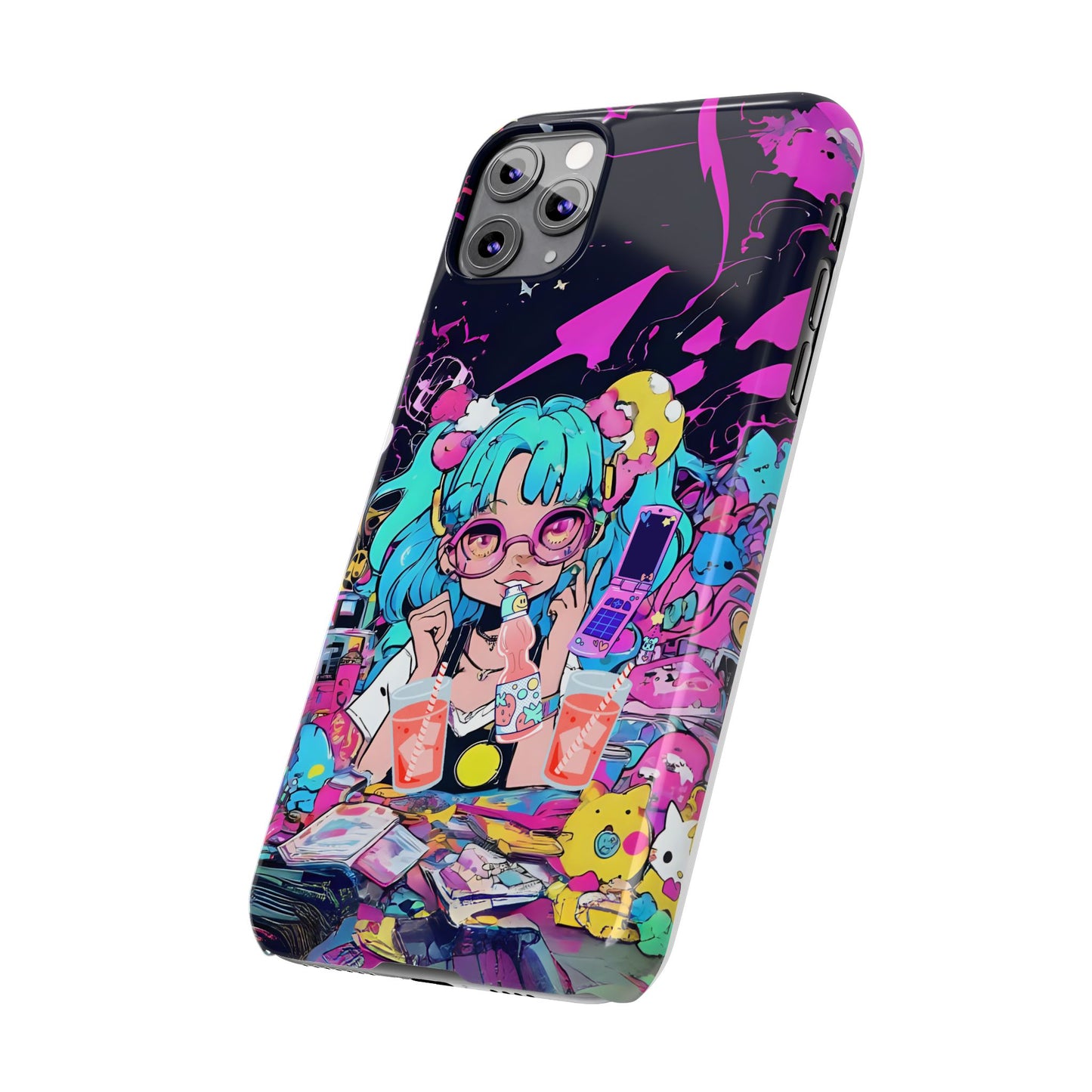 2K Anime Girl Slim Phone Case - Kawaii Vaporwave Style, Cute Maximalist Aesthetic, Cute Phone Covers, Unique Gifts for Teens