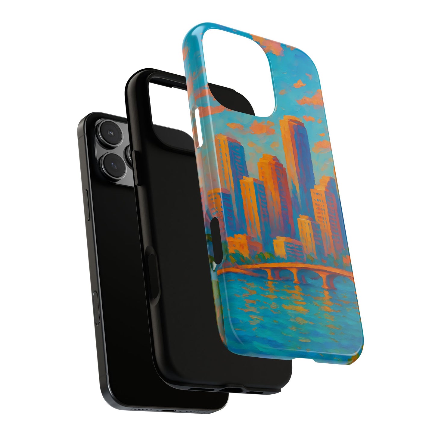 Cityscape Tough Phone Case, Miami Skyline Phone Cover, Sunset Glow Design Compatible with iPhone, Galaxy & Google