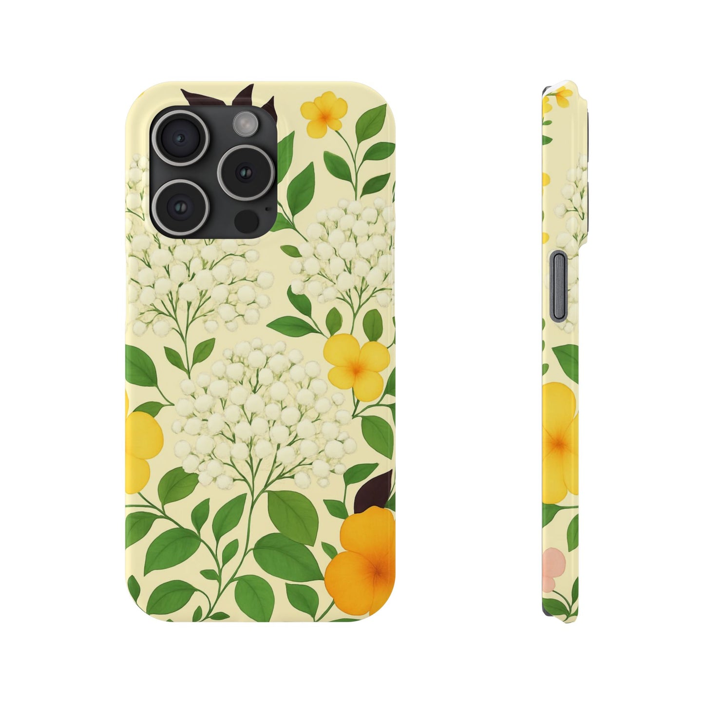 Delicate Floral Print Phone Case, Autumn Botanical Slim Phone Case, Aesthetic Flower Phone Cover Compatible with iPhone, Galaxy, Google