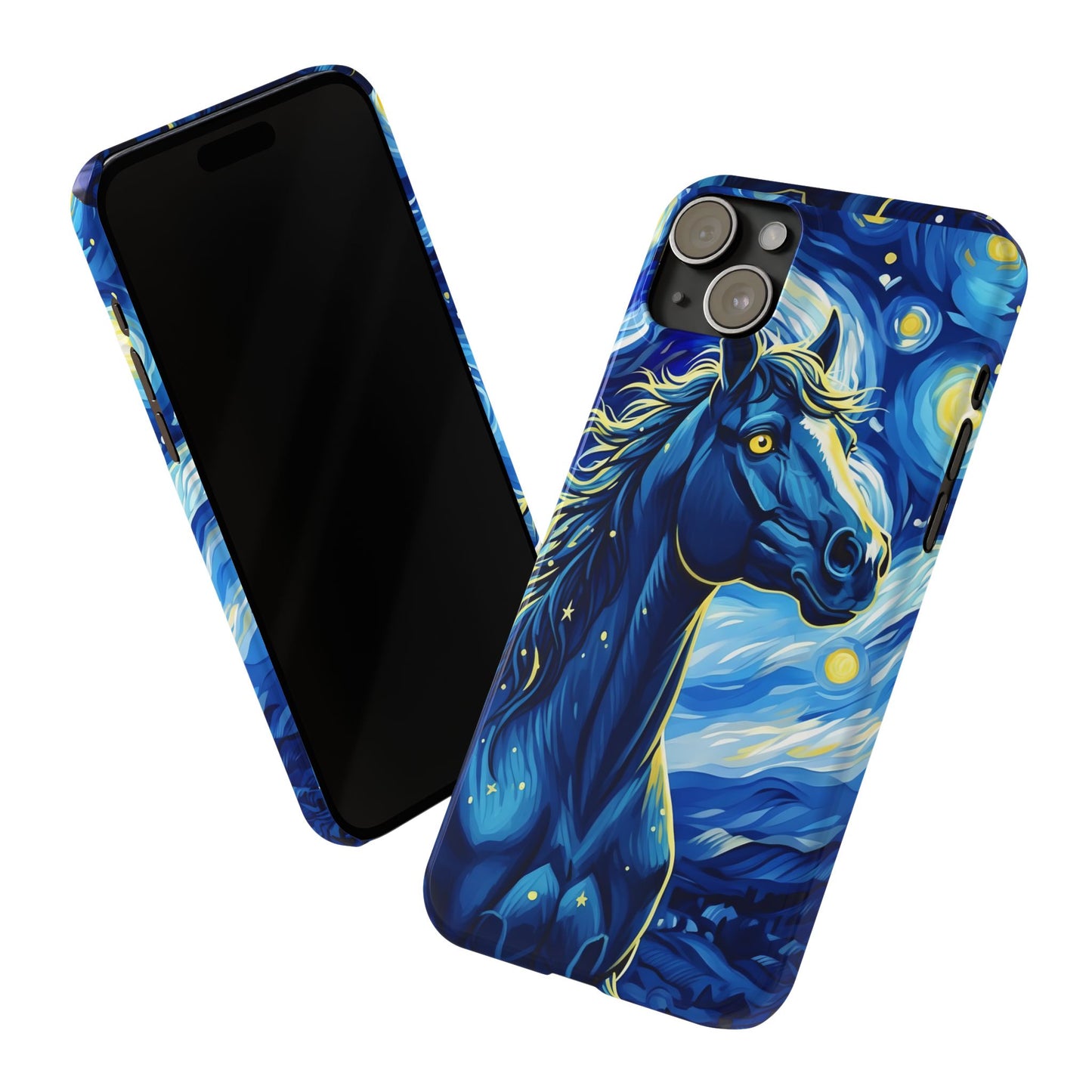 Year of the Horse Slim Phone Case Chinese Zodiac Blue Horse Art Design Compatible with iPhone 17 16 15 14 13 12 11