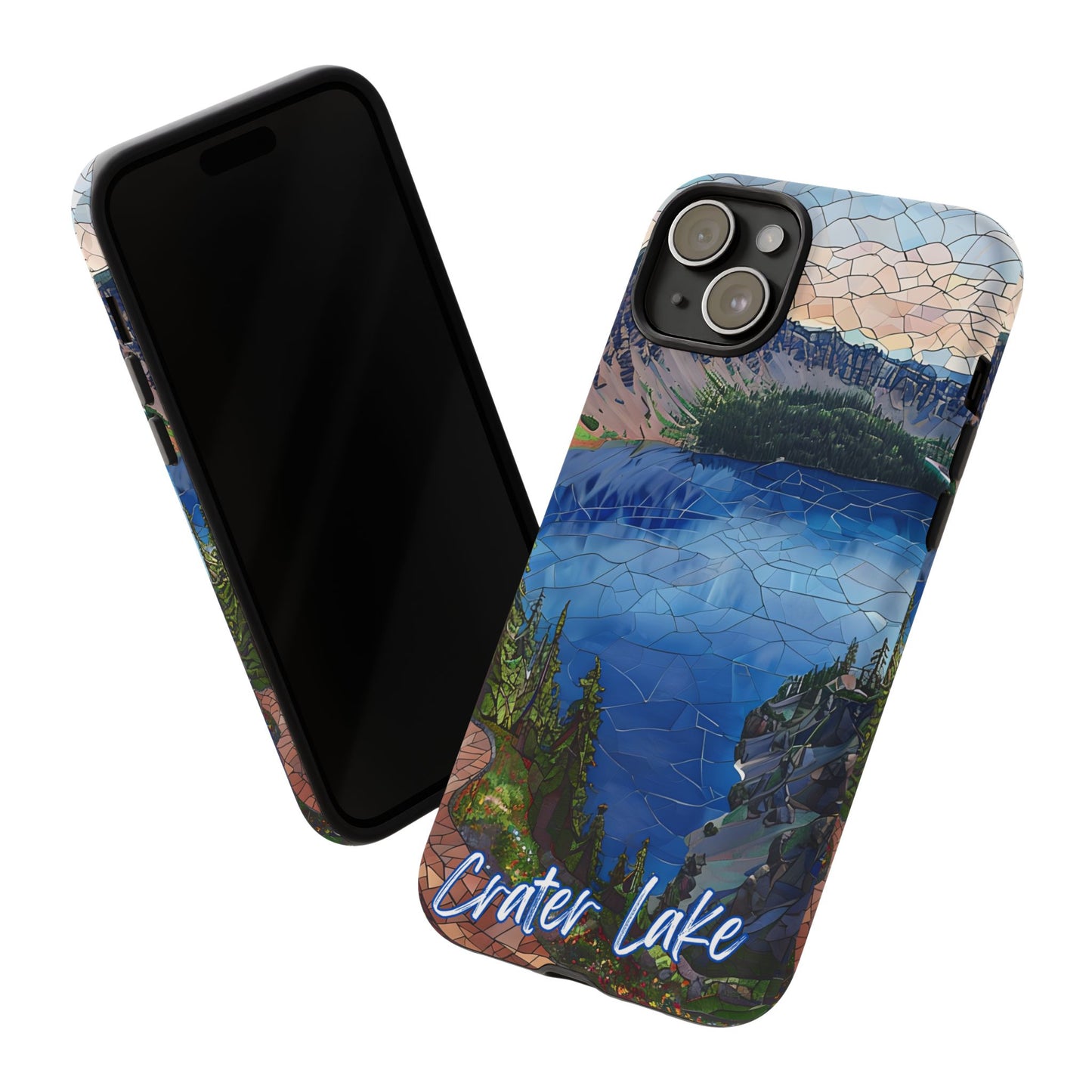 Crater Lake  National Park Oregon  Phone Case, Mosaic Phone Case, Mountain Nature Art, National Park Gift, Scenic Forest Phone Cover