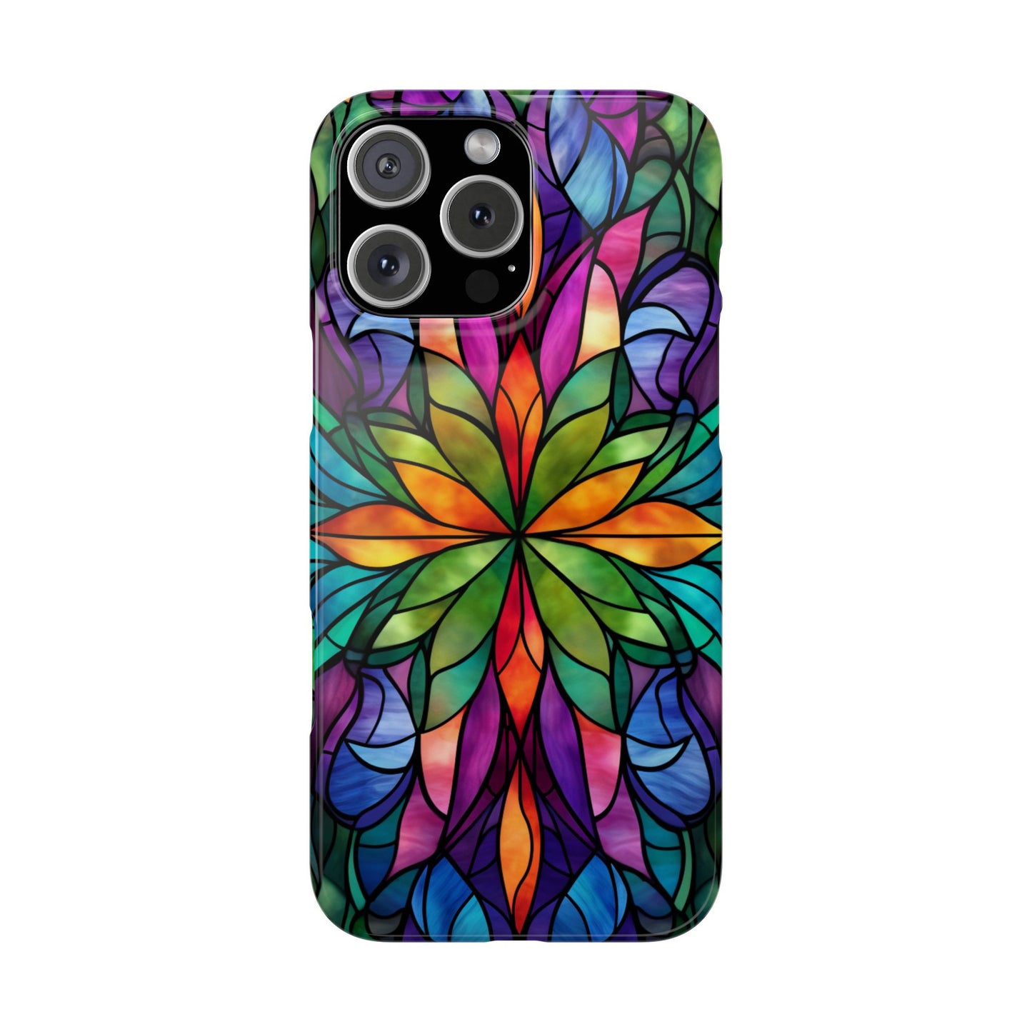 Vibrant Floral Slim Phone Cases, Colorful Cell Phone Cover, Stained Glass Design, Unique Gift for Her, Artistic Accessories, Phone Case