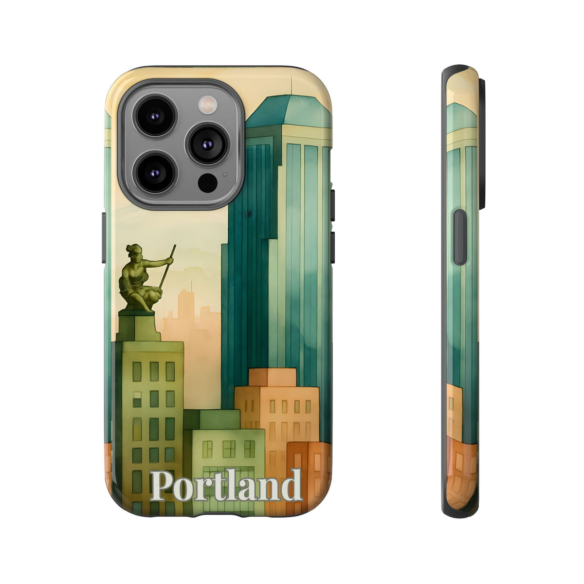 Portland Cityscape Phone Case • Urban Skyline Art Tough Case • Watercolor City Aesthetic • Gift for Travelers • Compatible with iPhone, Galaxy, Google