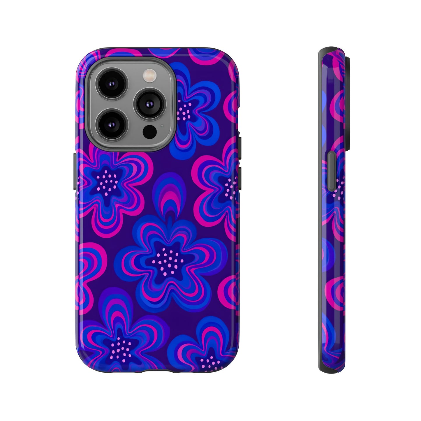 Retro Swirl Flower Tough Phone Case - Groovy Psychedelic Floral Pattern, Funky Vintage Aesthetic, Compatible with iPhone, Galaxy, and Google