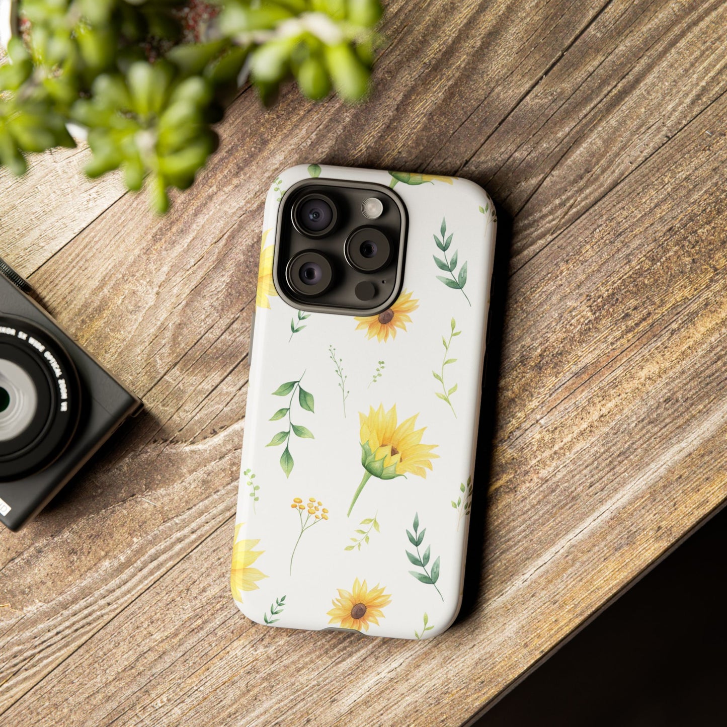 Sunflower Floral Tough Phone Case - Watercolor Botanical Print, Bright Nature Aesthetic, Compatible with iPhone, Galaxy, and Google Phones