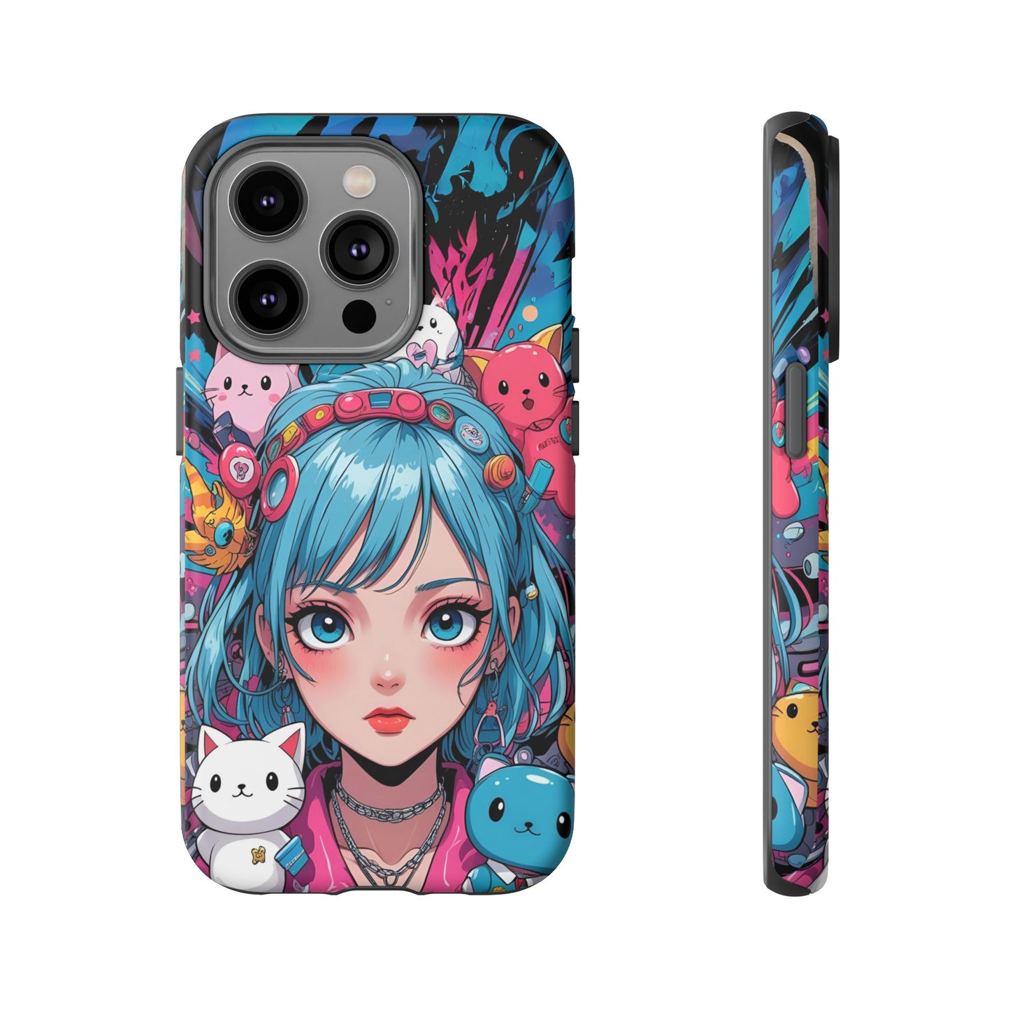Y2K Anime Girl Tough Phone Case - Cute Maximalist Aesthetic, Kawaii Vaporwave Style, Compatible with iPhone, Galaxy, and Google Phones