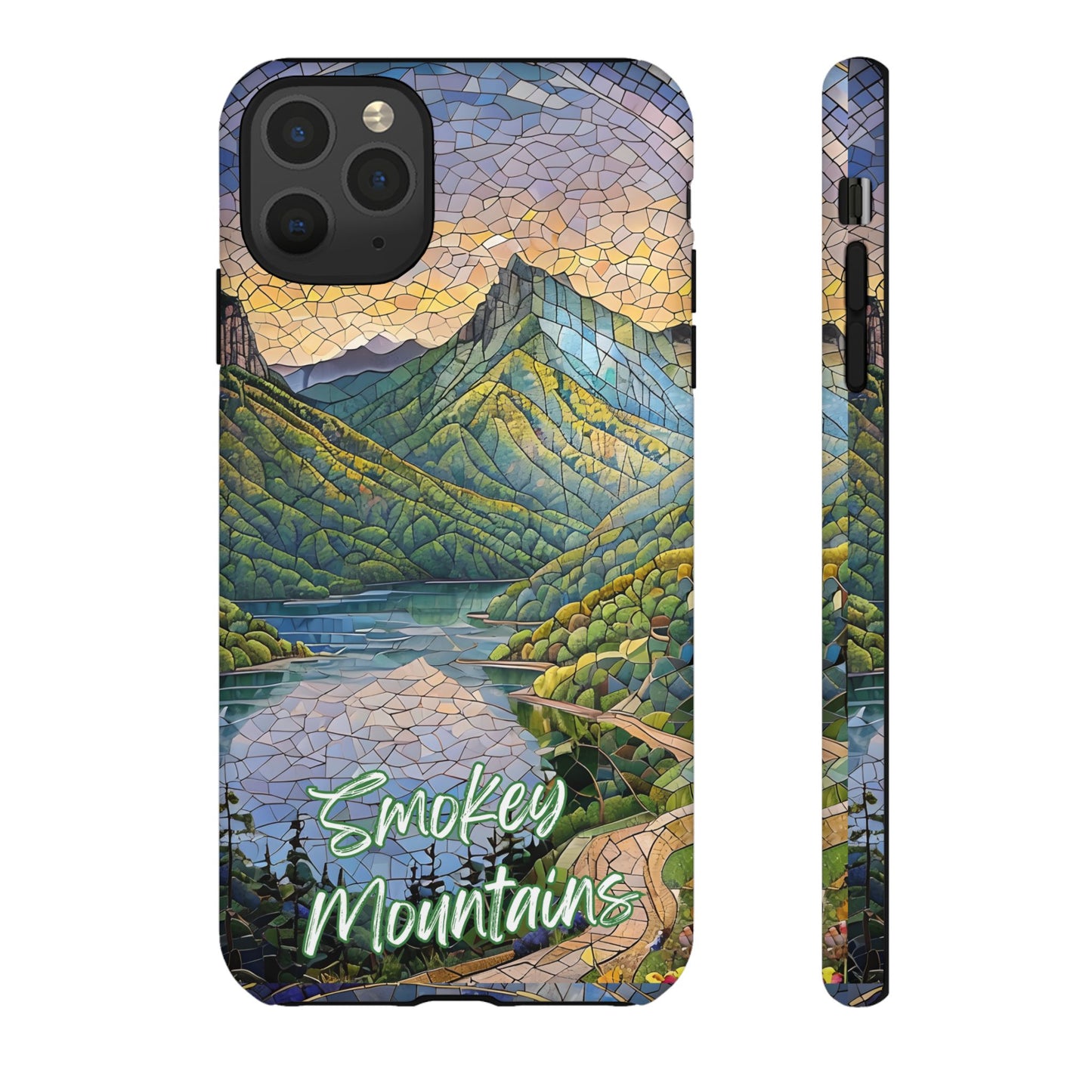 Great Smoky Mountains Mosaic Tough Phone Case Misty Mountain Forest Art, Nature Aesthetic, Compatible with iPhone, Galaxy, and Google Phones