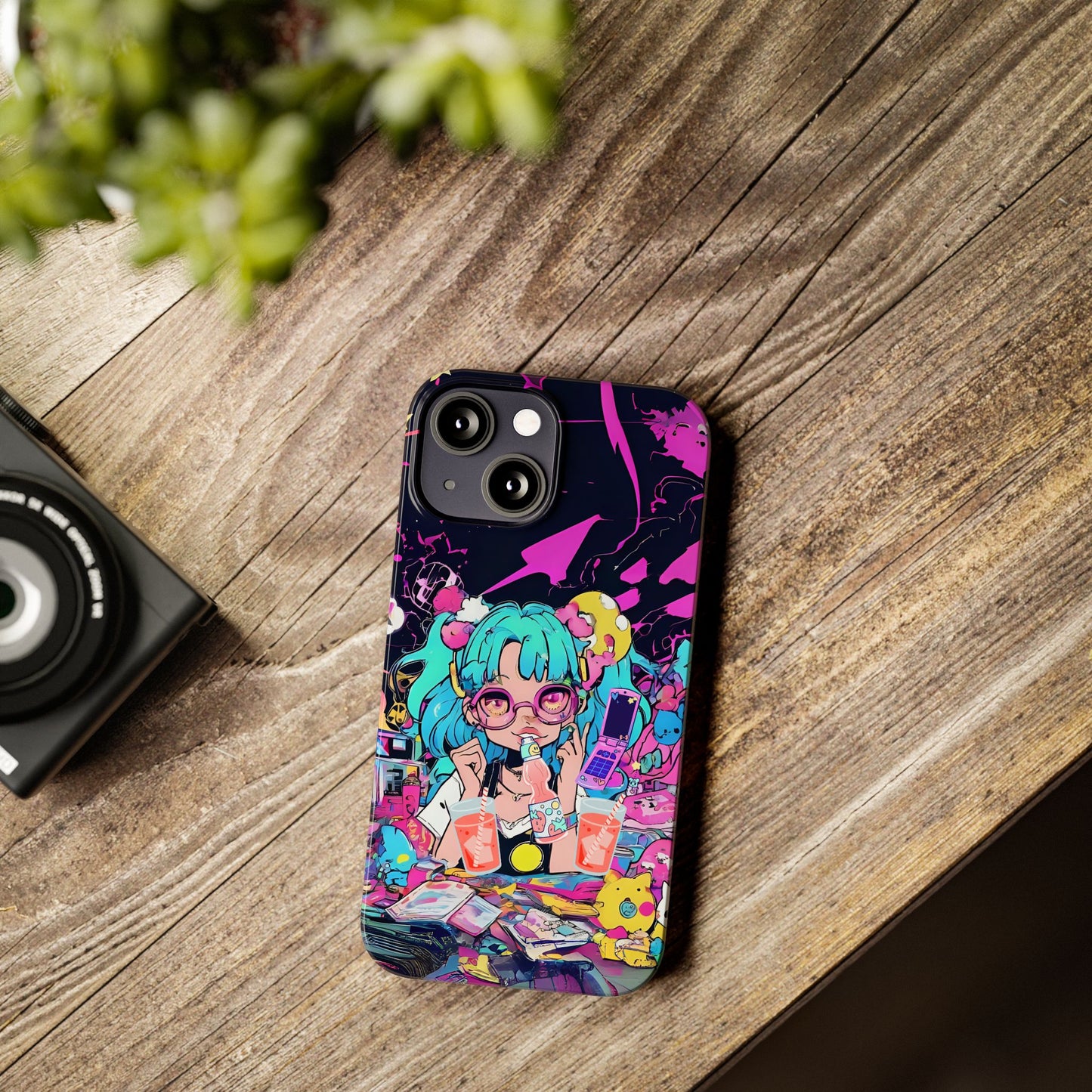 2K Anime Girl Slim Phone Case - Kawaii Vaporwave Style, Cute Maximalist Aesthetic, Cute Phone Covers, Unique Gifts for Teens