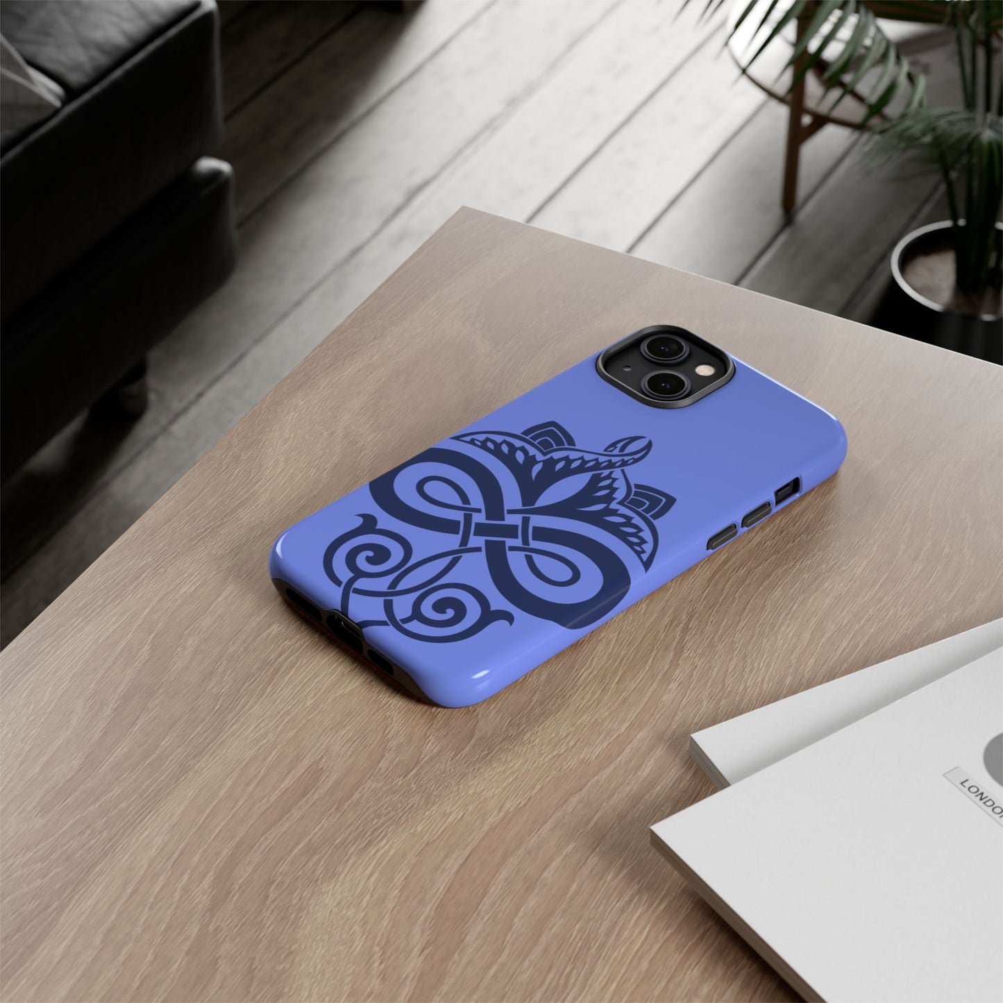 Tough Case Celtic Knot Blue Pattern Phone Cover Compatible with iPhone 17, 16, 15, 14, 13, Galaxy, Google Irish Heritage Art Design