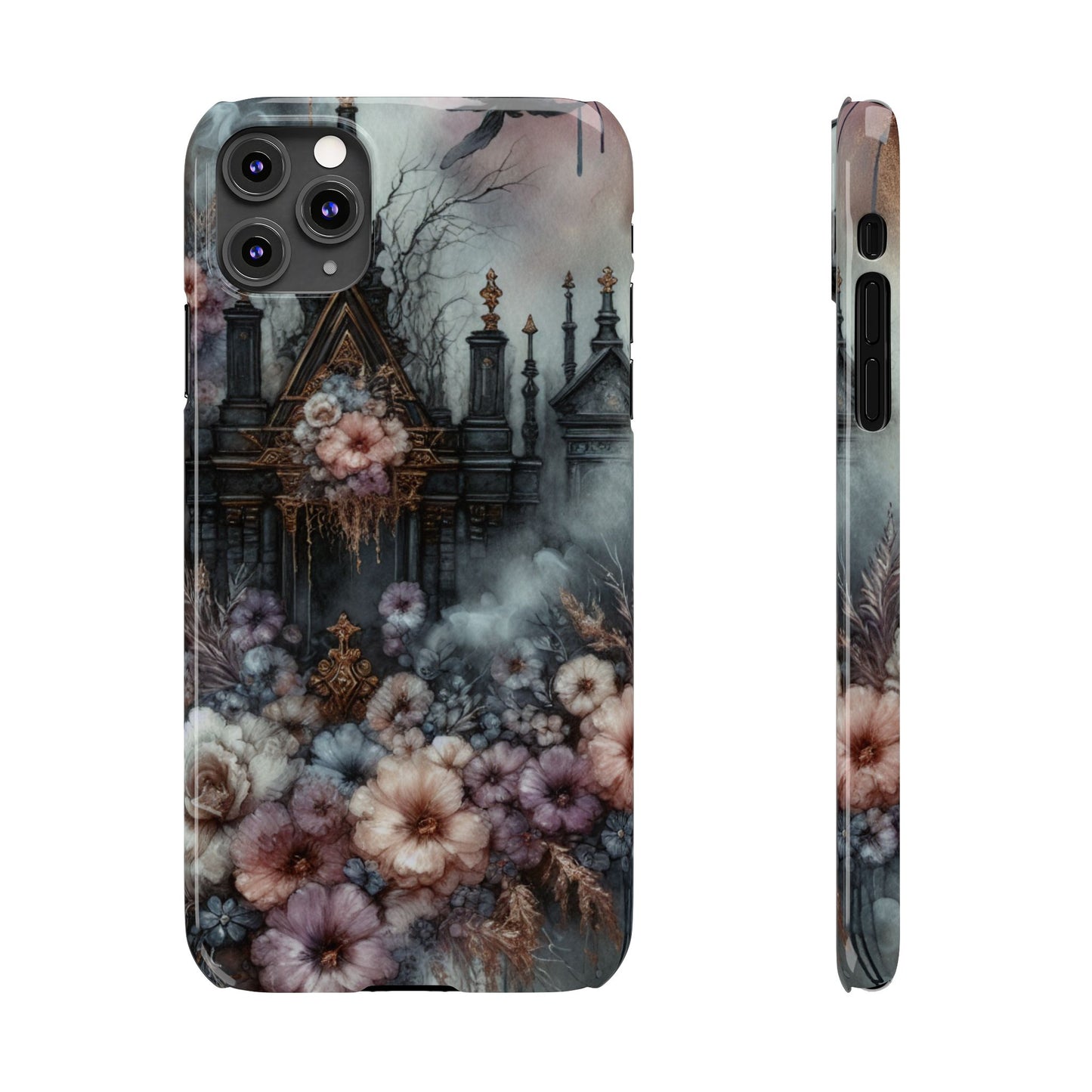 Gothic Floral Slim Phone Case, Dark Fantasy Phone Cover, Unique Flower Design, Phone Accessory for Halloween, Gift for Her