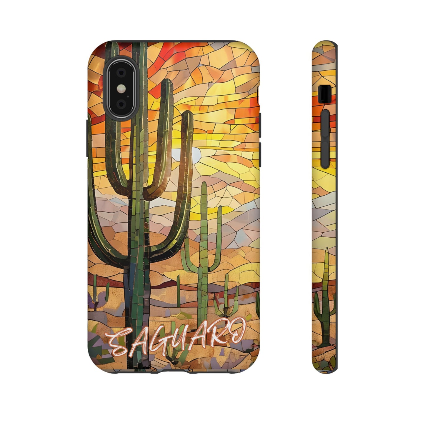 Saguaro Mosaic Tough Phone Case - Vibrant Desert Cactus Art, Southwest Nature Aesthetic, Compatible with iPhone, Galaxy, and Google Phones