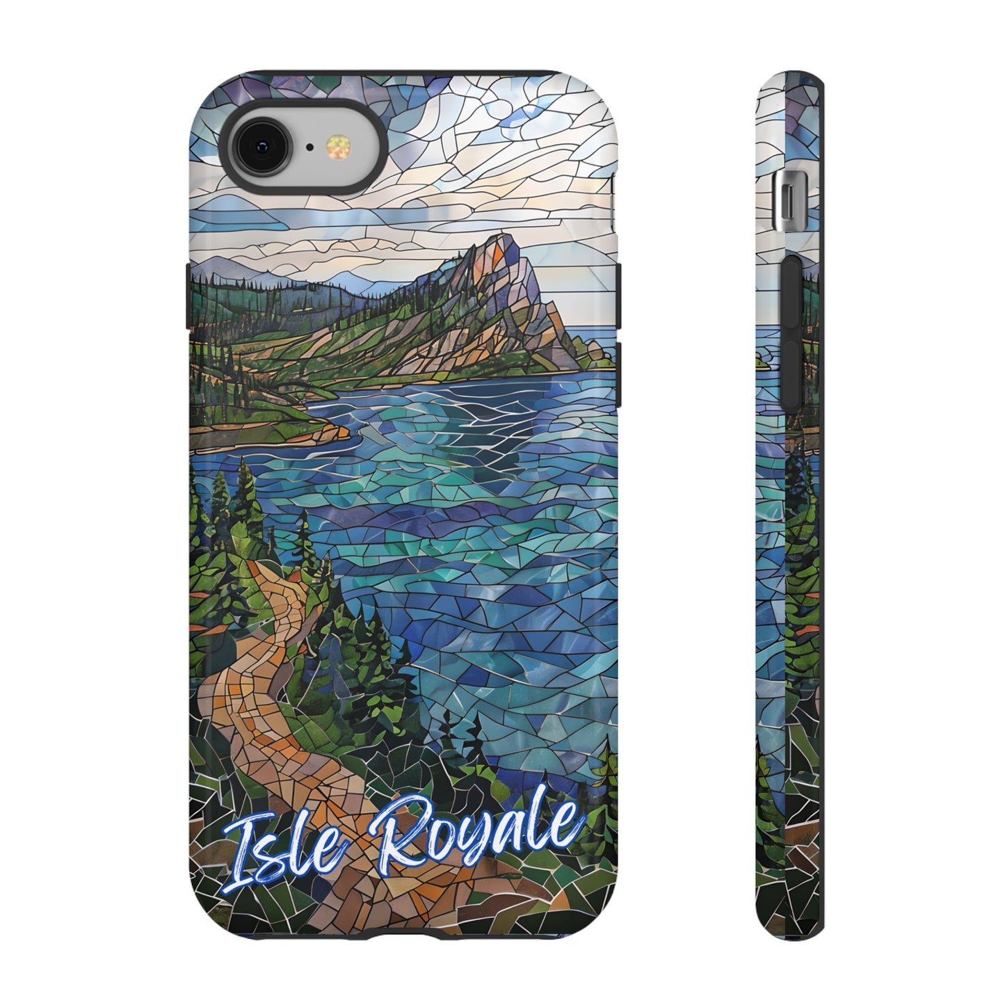 Isle Royale Mosaic Tough Phone Case, Remote Island Wilderness Art, Great Lakes Nature Aesthetic, Compatible with iPhone, Galaxy, and Pixels