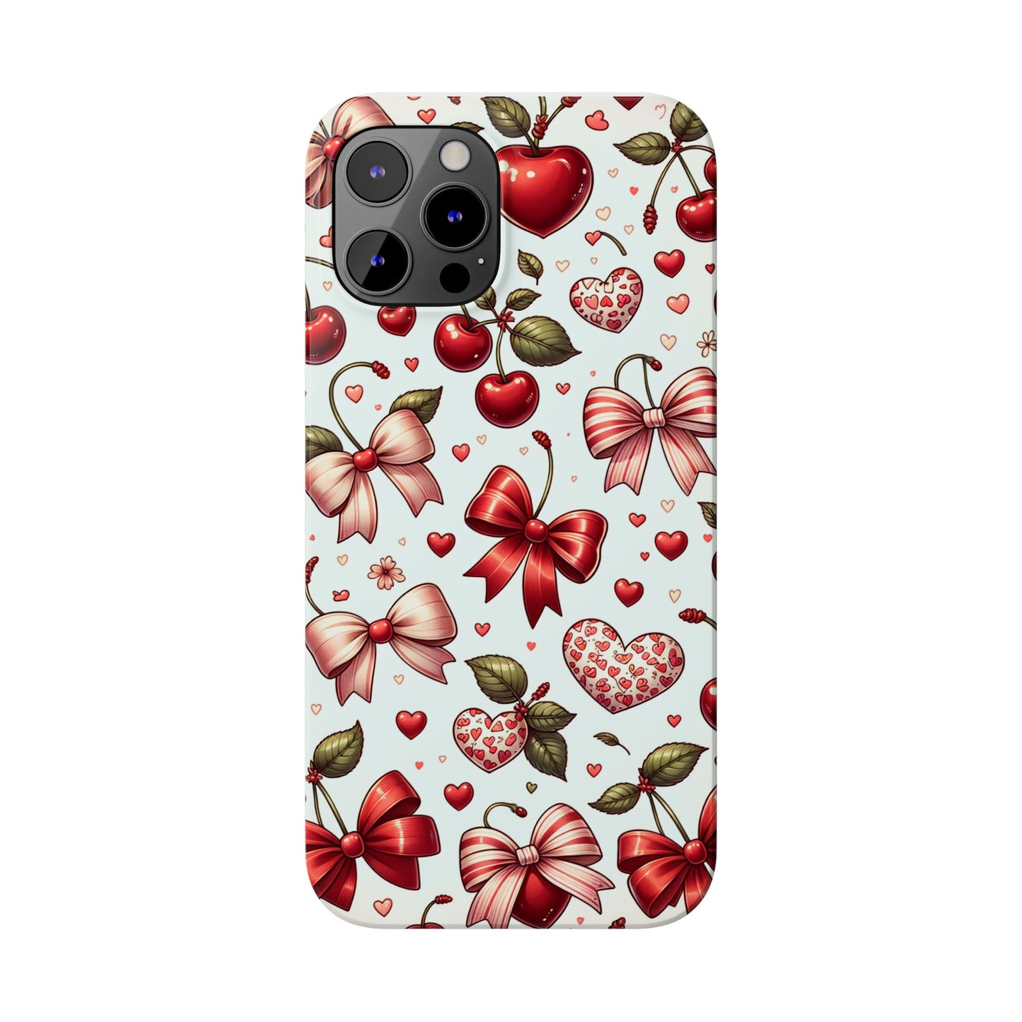 Cute Floral Phone Cases, Cherry Heart Phone Accessories, Valentine Gift, Girly Slim Phone Case, Trendy Mobile Cover