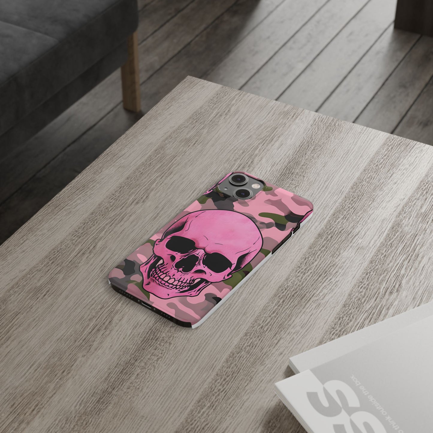 Pink Camo Skull Phone Case, Slim Case for iPhone, Edgy Phone Accessory, Unique Gift for Her, Trendy Tech Lover