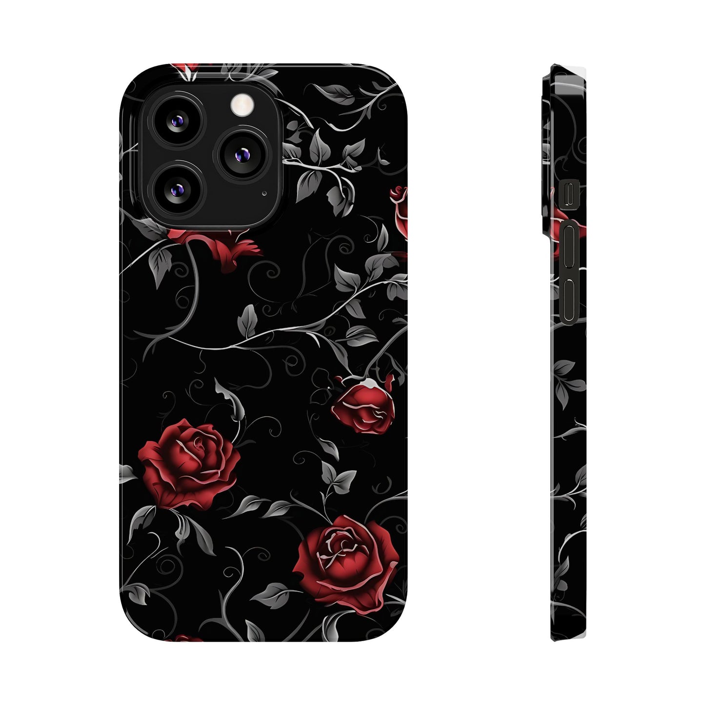Elegant Floral Slim Phone Cases, Gothic Style Case, Rose Design Cover, Unique Gift for Her, Phone Accessories, Modern Chic