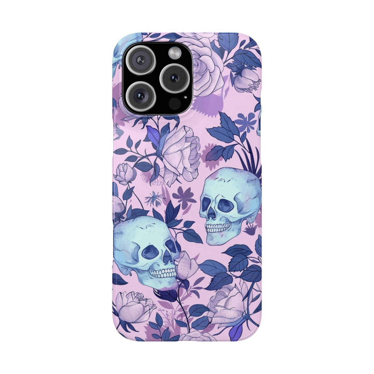 Floral Skull Slim Phone Case - Aesthetic, Trendy, Gift for Goth Lovers, Unique Phone Accessories, Floral Print, Halloween Decor
