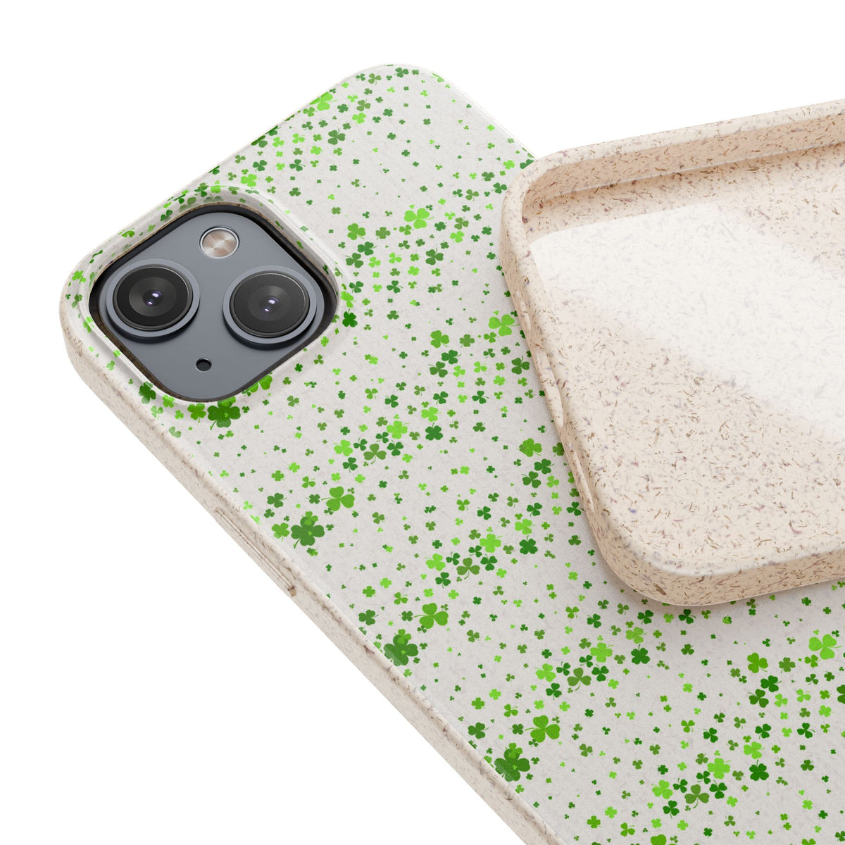 Shamrock Biodegradable Phone Case, Minimal St Patricks Day Clover Pattern, Irish Green Cover Compatible with iPhone