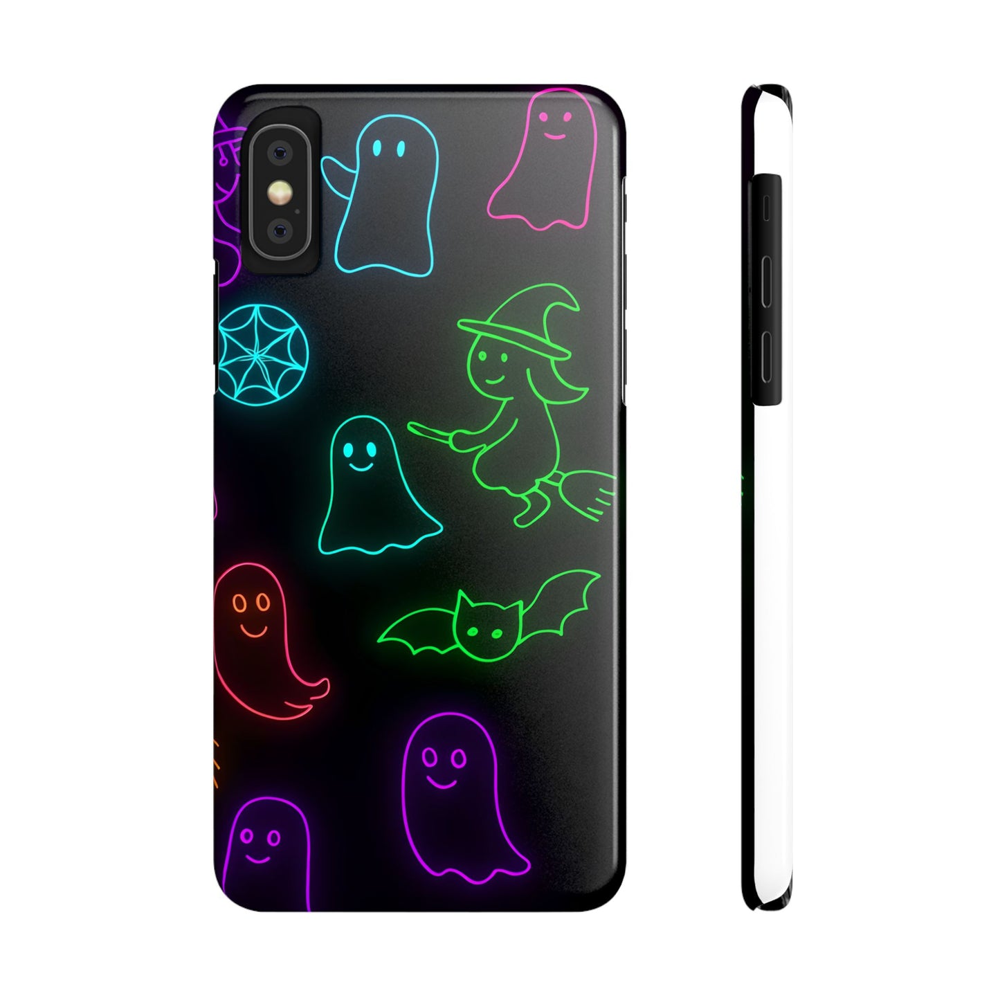 Neon Halloween Phone Case, Cute Ghost Witch Aesthetic Slim Phone Case, Compatible with iPhone, Galaxy, Google