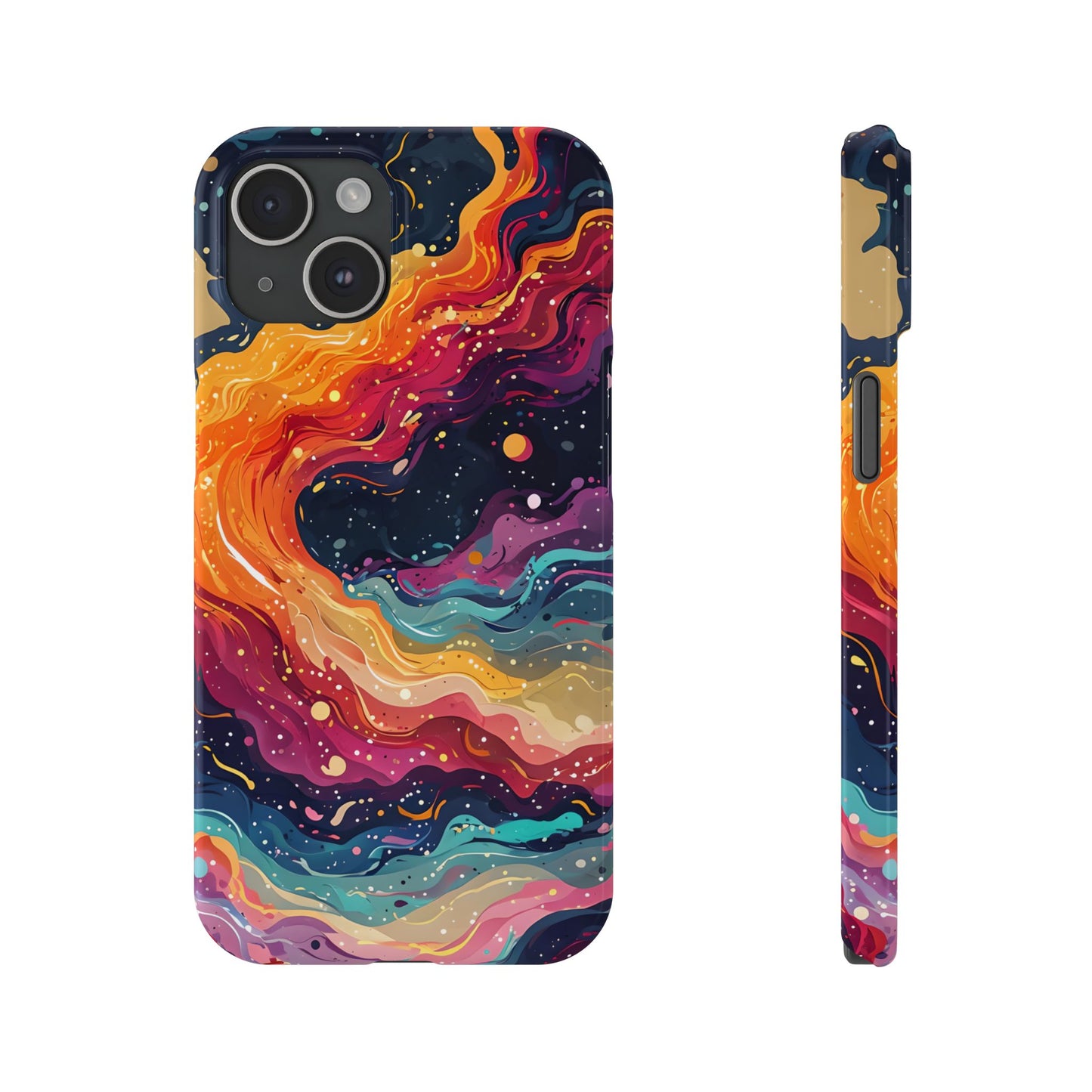 This abstract art phone case is a galaxy in your hand. Featuring bold colors and fluid wave patterns across a starry sky, it's a beautiful choice for stargazers, artists, and anyone who loves dreamy design.