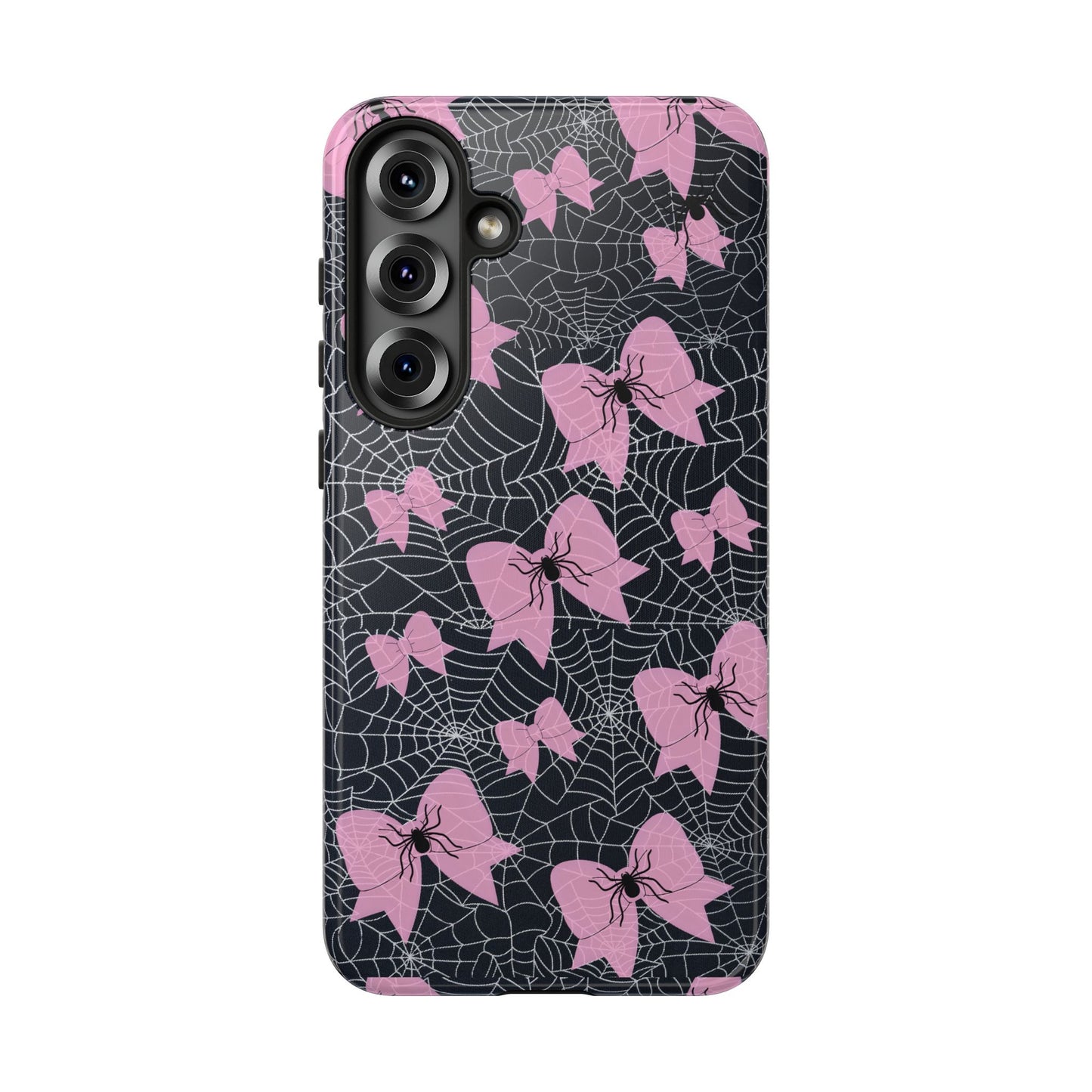 Pink Spider Bow Phone Case, Goth Coquette Spiderweb Phone Cover Creepy Cute Halloween Aesthetic Case Spooky Glam Girl Accessory for Alt Fans