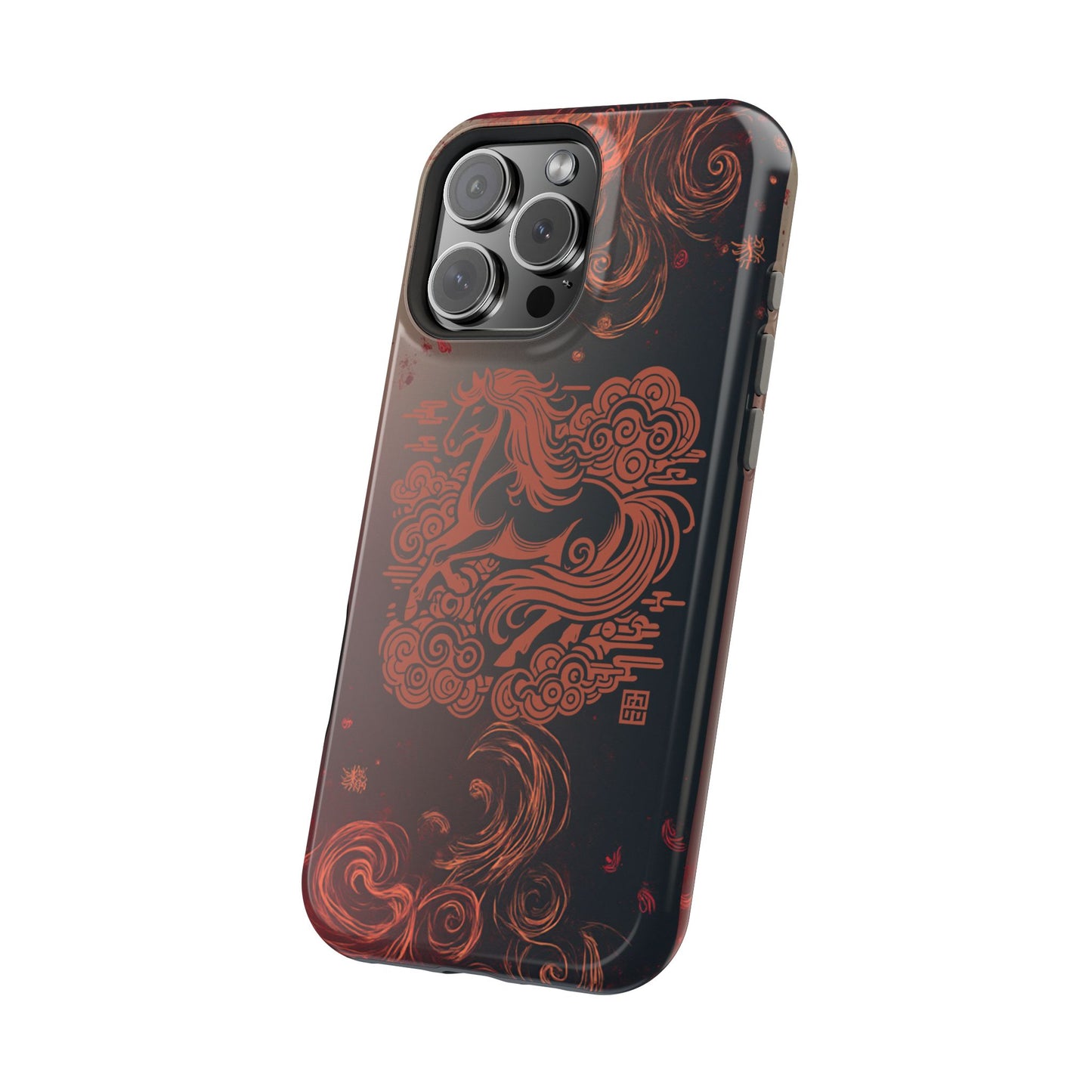 Year of the Horse Floral Art Magnetic Phone Case, Chinese Zodiac 2026 Design, compatible with iPhone 17 16 15 14 13