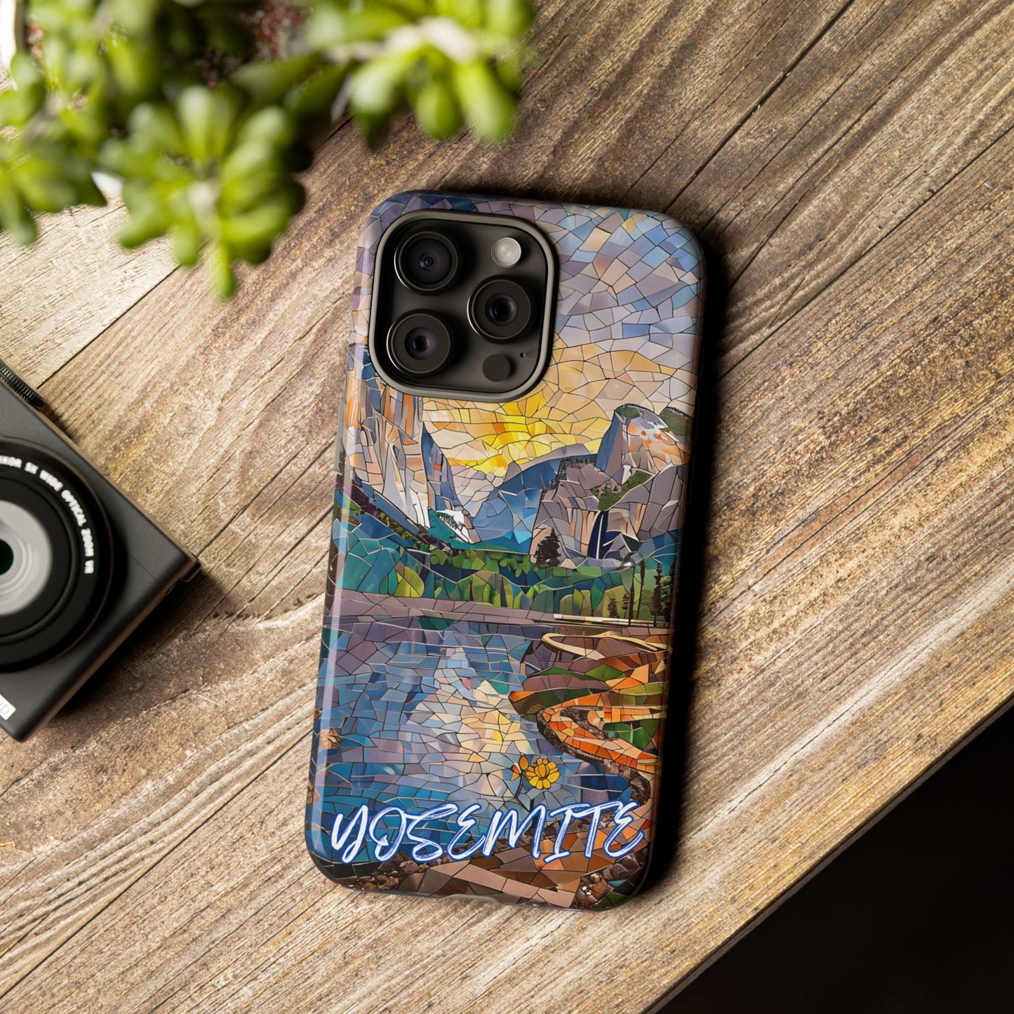 Yosemite Mosaic Tough Phone Case - Mountain Nature Art, Scenic Forest Aesthetic, Compatible with iPhone, Galaxy, and Google Phones