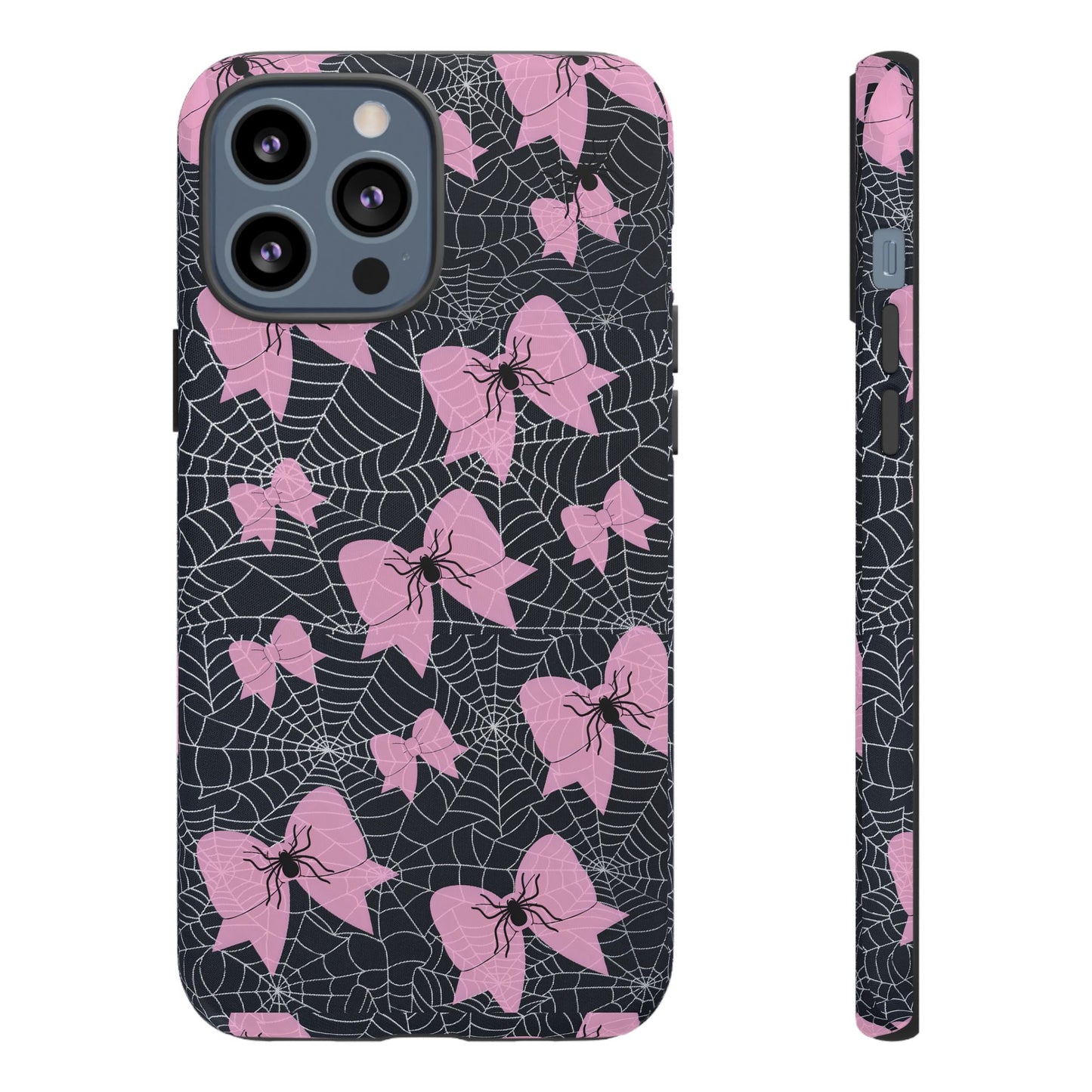 Pink Spider Bow Phone Case, Goth Coquette Spiderweb Phone Cover Creepy Cute Halloween Aesthetic Case Spooky Glam Girl Accessory for Alt Fans