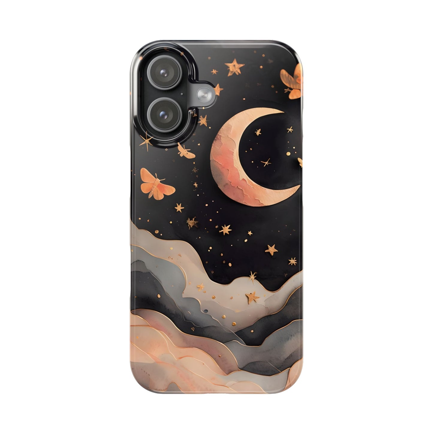 Moonlit Dream Slim Phone Case Night Sky Art, Celestial Design, Moon Lovers, Compatible with iPhone 17, 16, 15, 14, 13, 12, 11