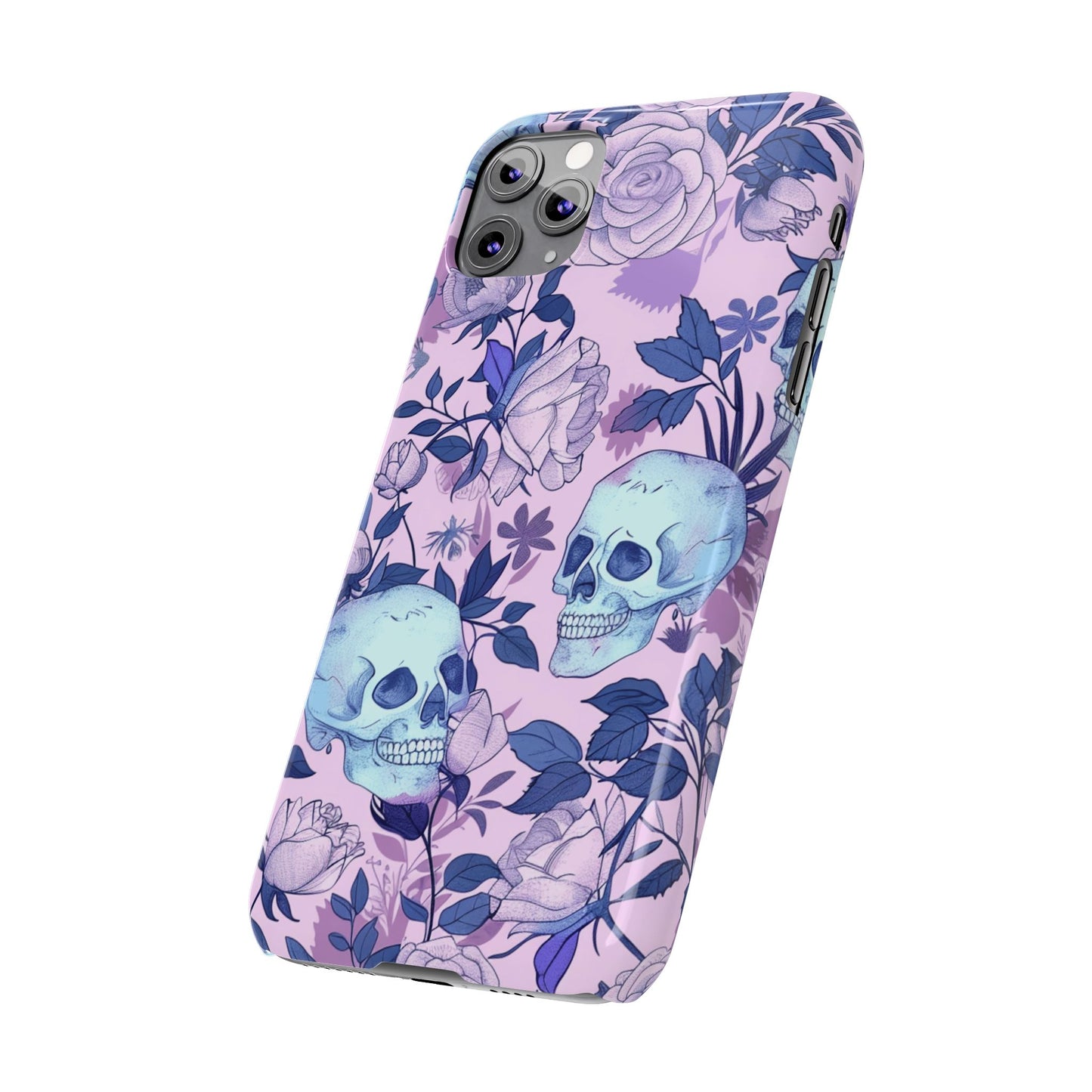 Floral Skull Slim Phone Case - Aesthetic, Trendy, Gift for Goth Lovers, Unique Phone Accessories, Floral Print, Halloween Decor