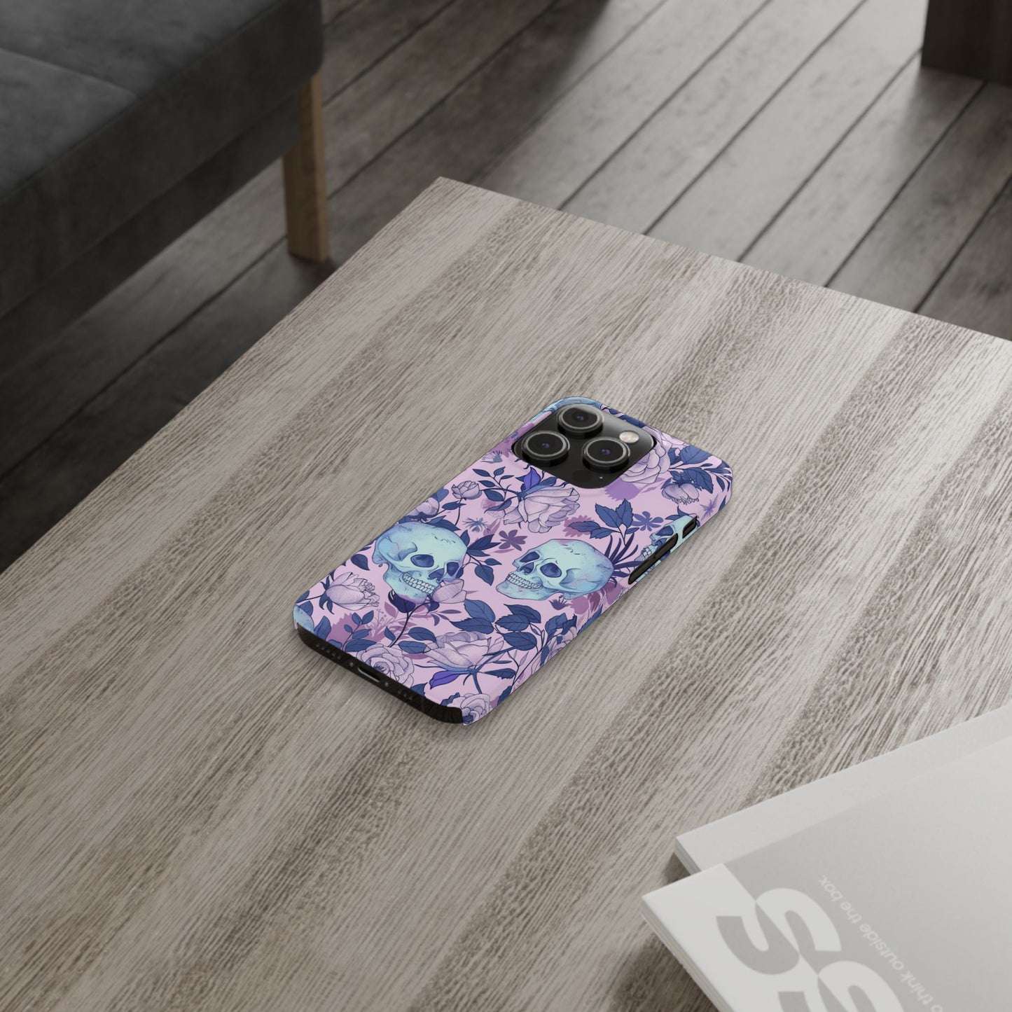 Floral Skull Slim Phone Case - Aesthetic, Trendy, Gift for Goth Lovers, Unique Phone Accessories, Floral Print, Halloween Decor