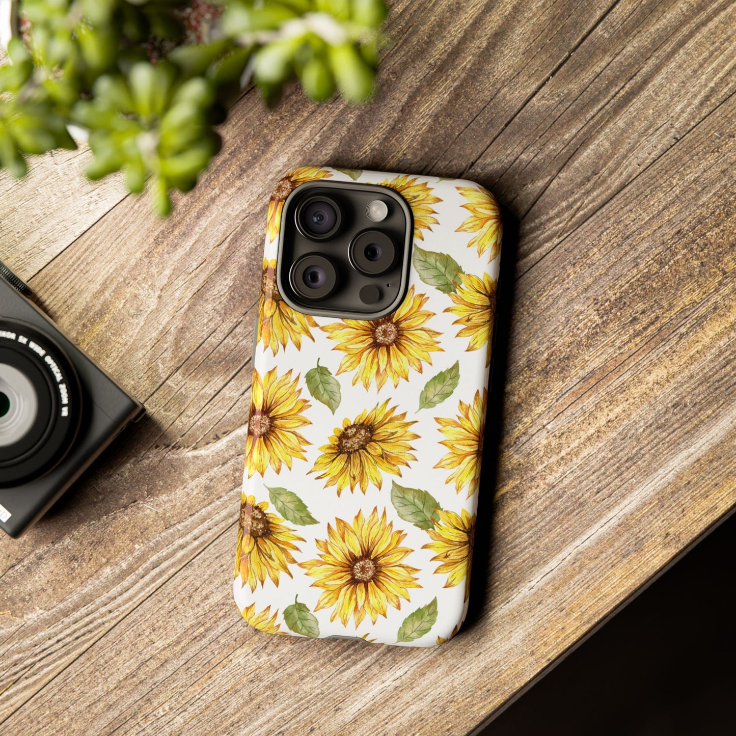 Sunflower Floral Tough Phone Case - Watercolor Botanical Print, Bright Nature Aesthetic, Compatible with iPhone, Galaxy, and Google Phones