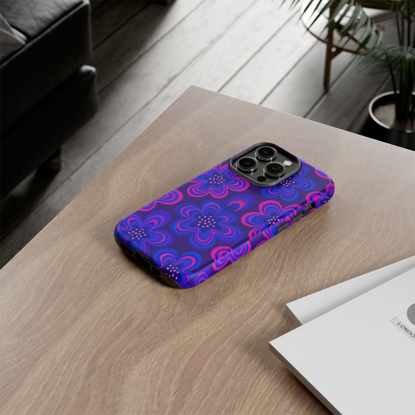 Retro Swirl Flower Tough Phone Case - Groovy Psychedelic Floral Pattern, Funky Vintage Aesthetic, Compatible with iPhone, Galaxy, and Google